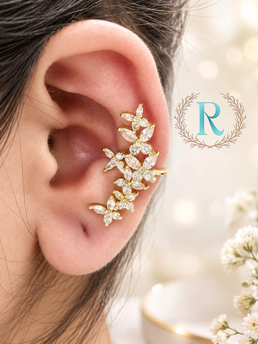Crystal Blossom Vine Ear Cuff – Anti-Tarnish
