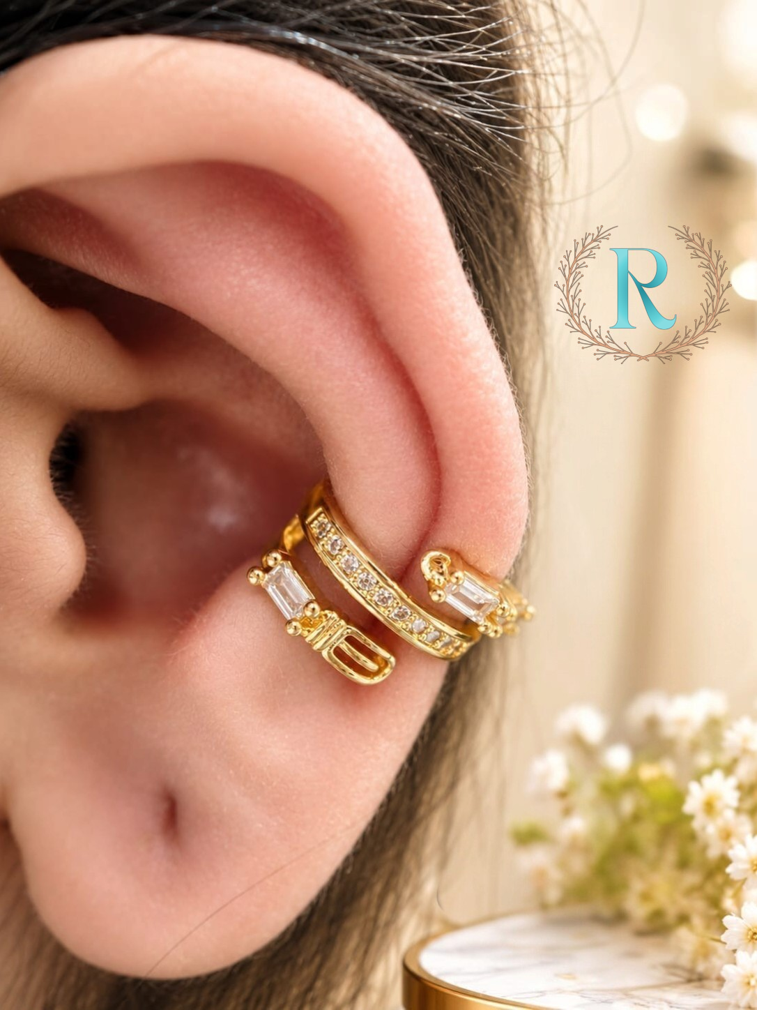Luxe Buckle Crystal Ear Cuff – Anti-Tarnish