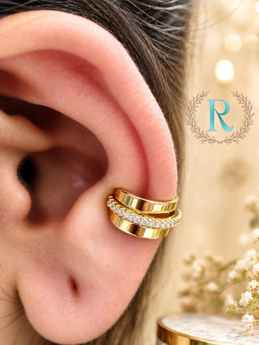 Triple Layer Crystal Band Ear Cuff – Anti-Tarnish
