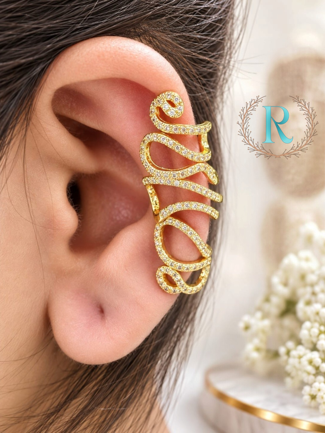Signature Love Crystal Statement Ear Cuff – Anti-Tarnish