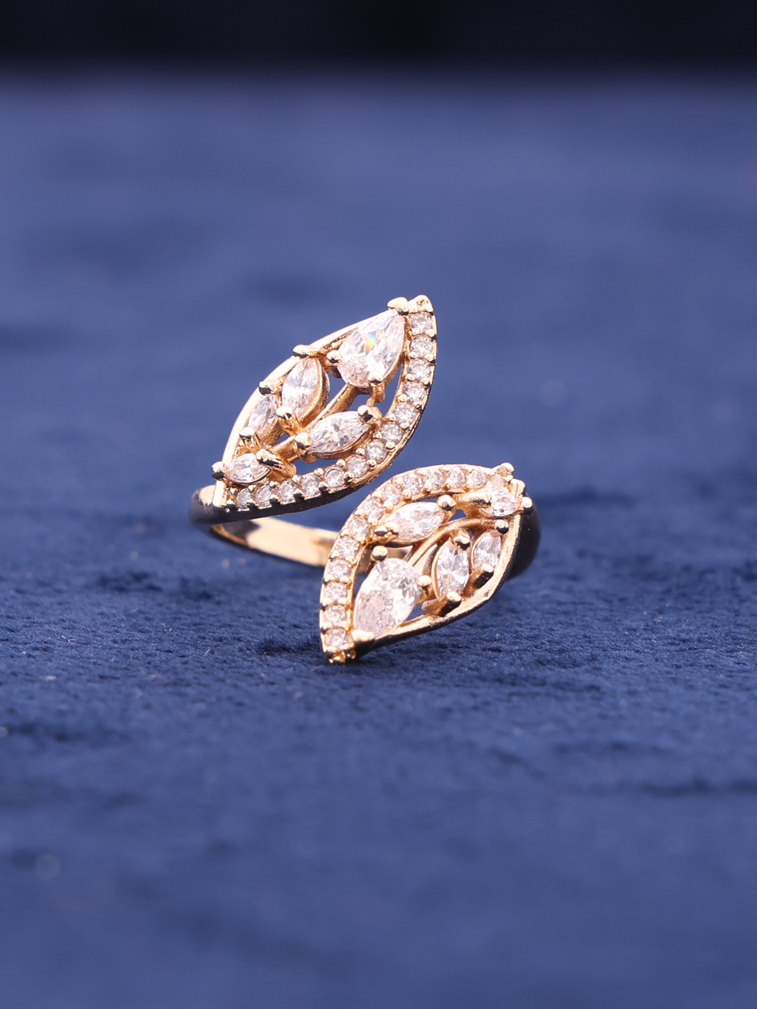 Ivy Dual Leaf Crystal Ring
