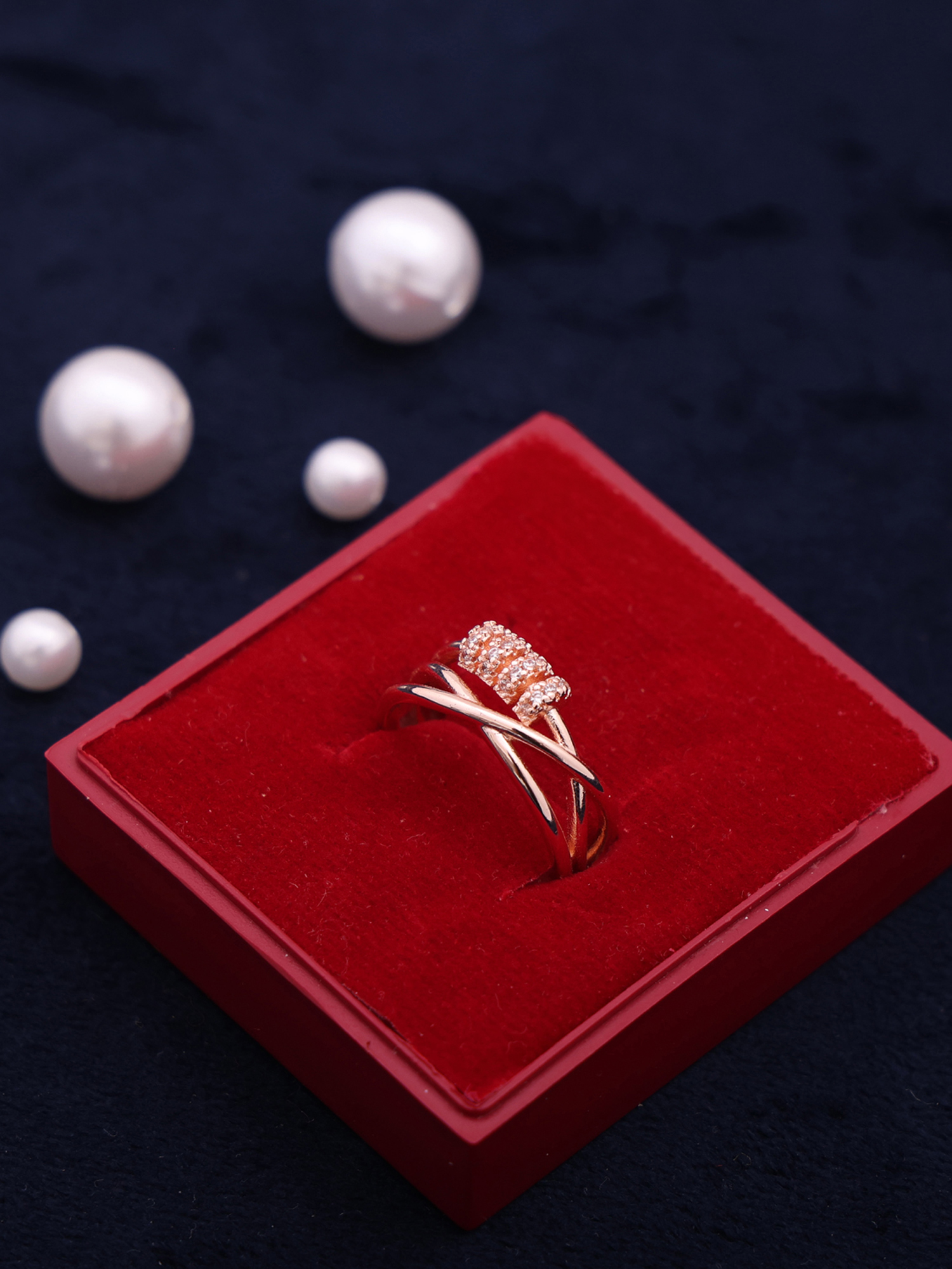 Luxe Bead Crossover Ring