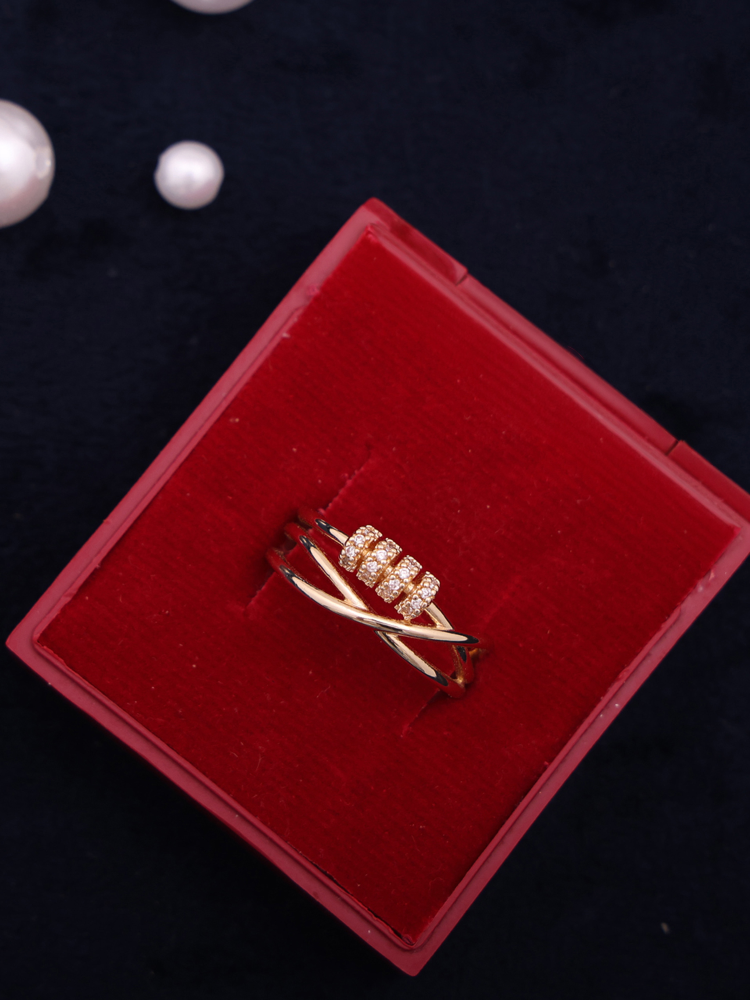 Luxe Bead Crossover Ring