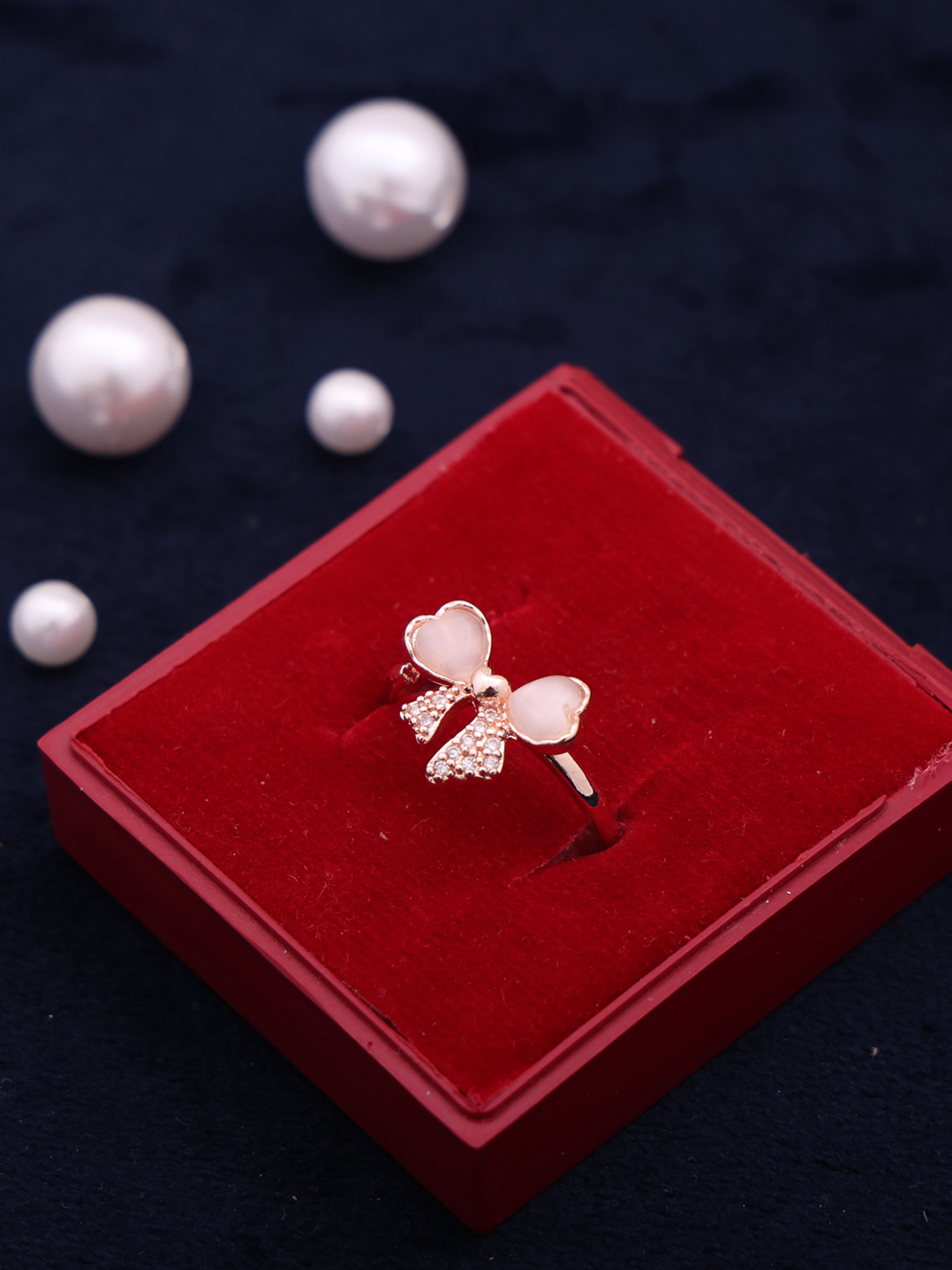 Blush Bow Crystal Ring