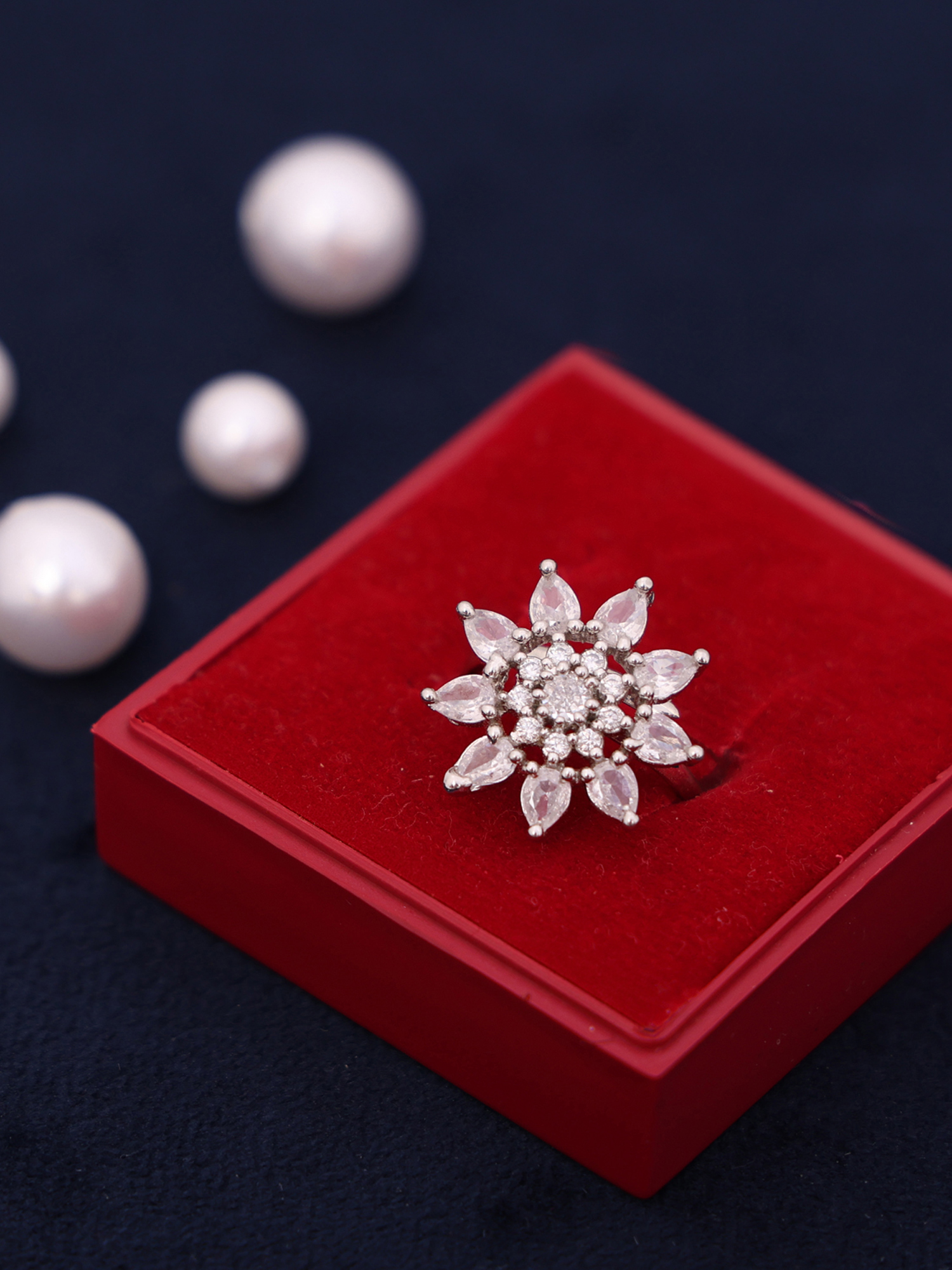 AD Diamond Floral Spark Ring