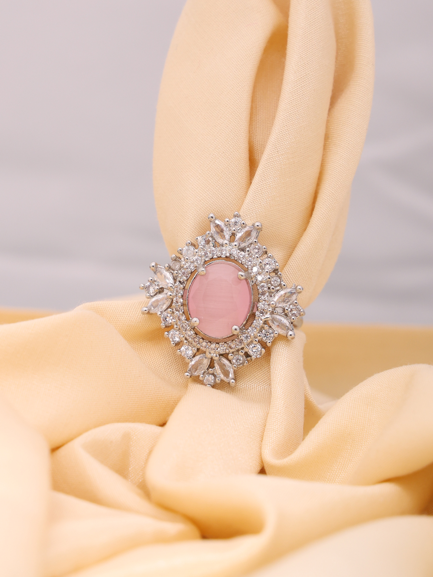 Blush Pink AD Diamond Halo Ring