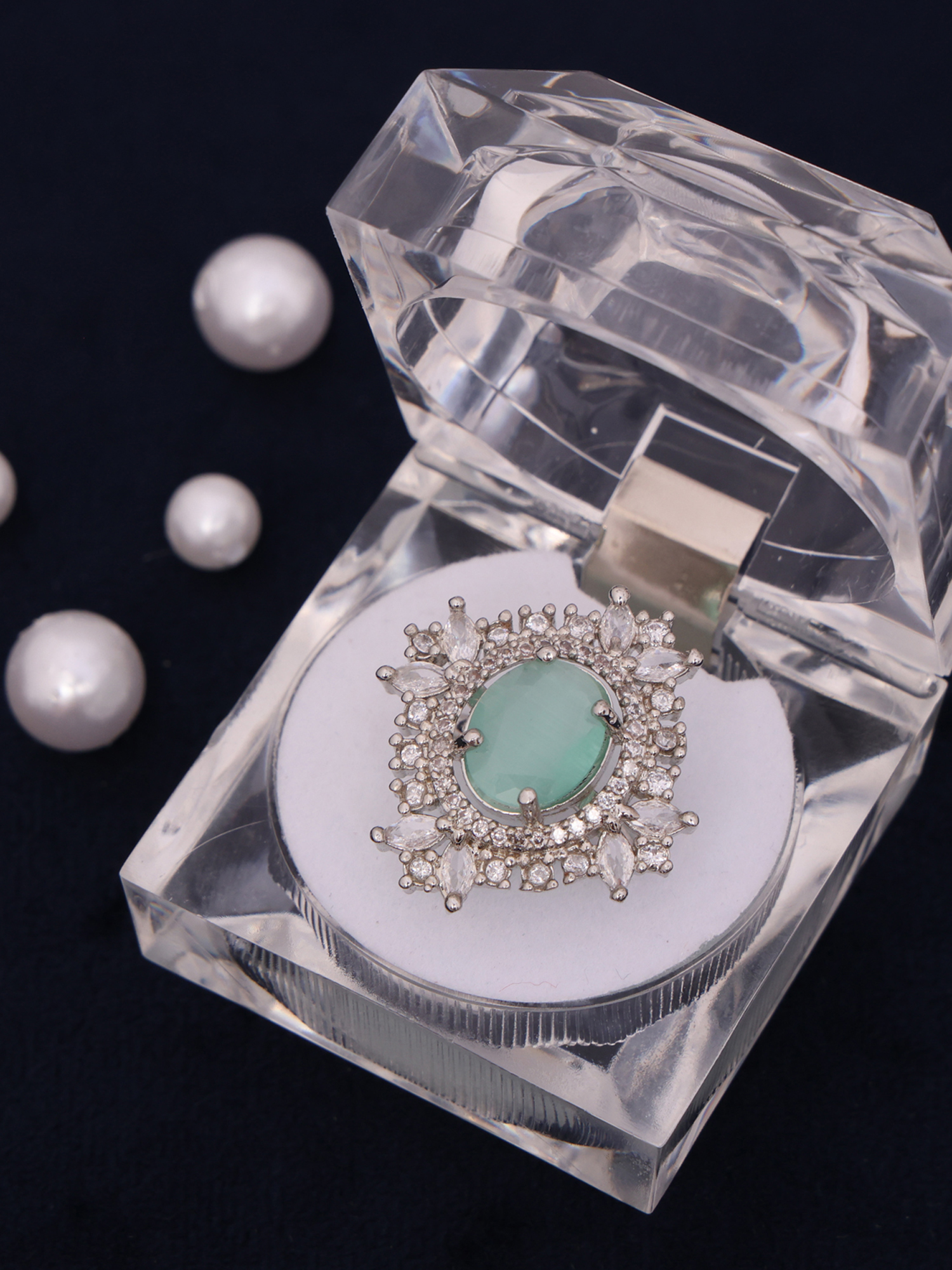 Mint Emerald AD Diamond Halo Ring