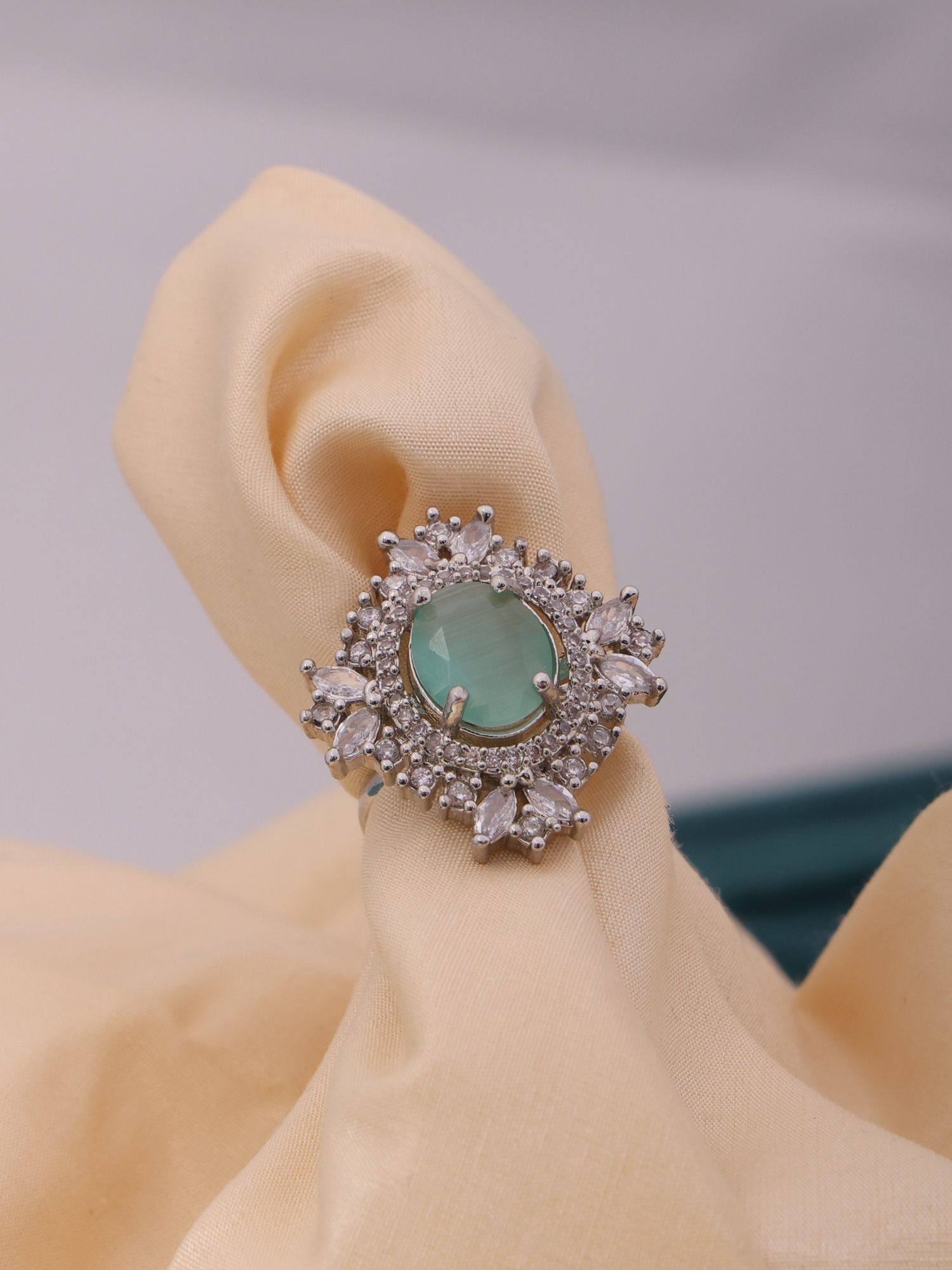 Mint Emerald AD Diamond Halo Ring