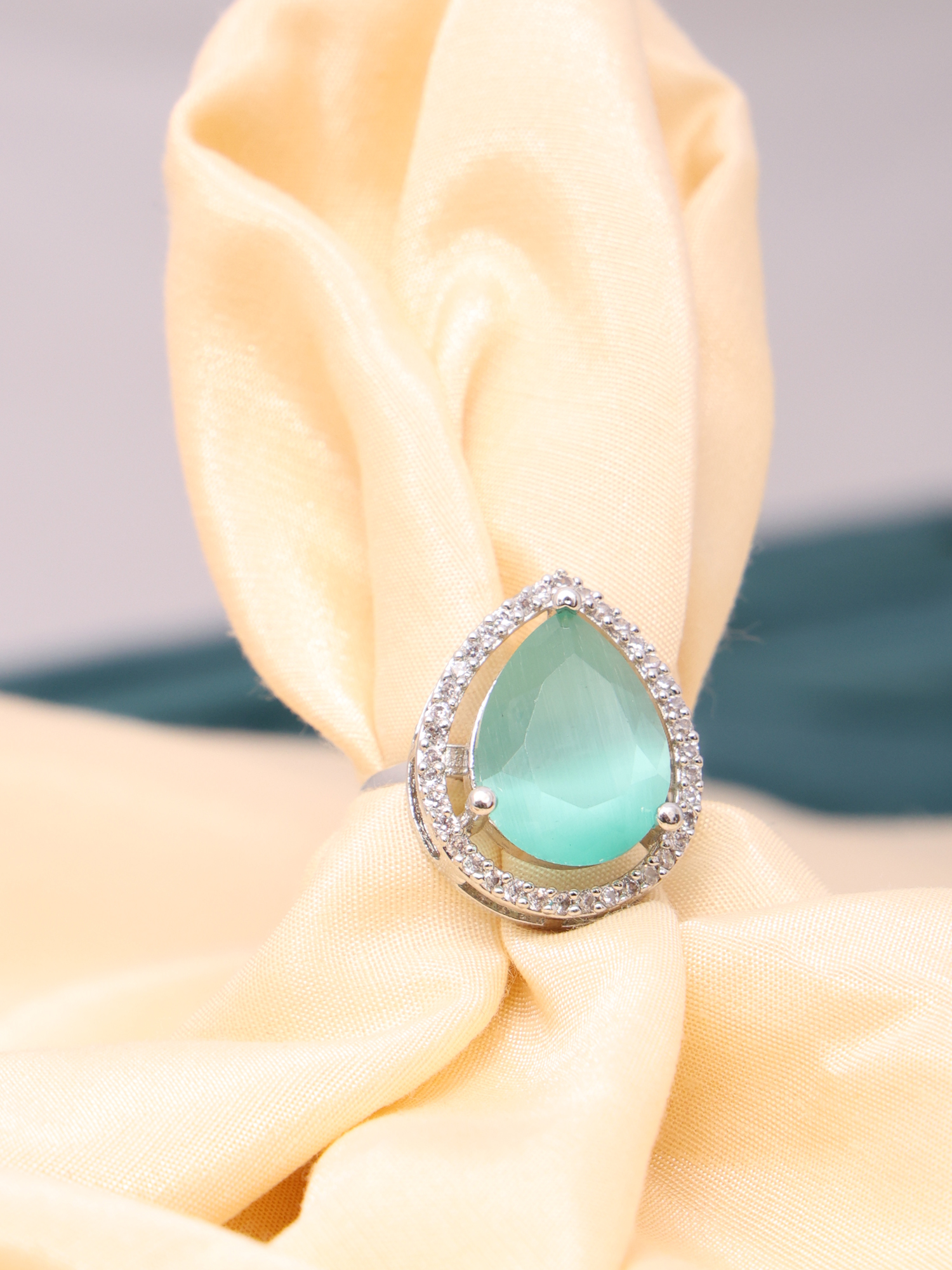 Mint Teardrop AD Diamond Ring