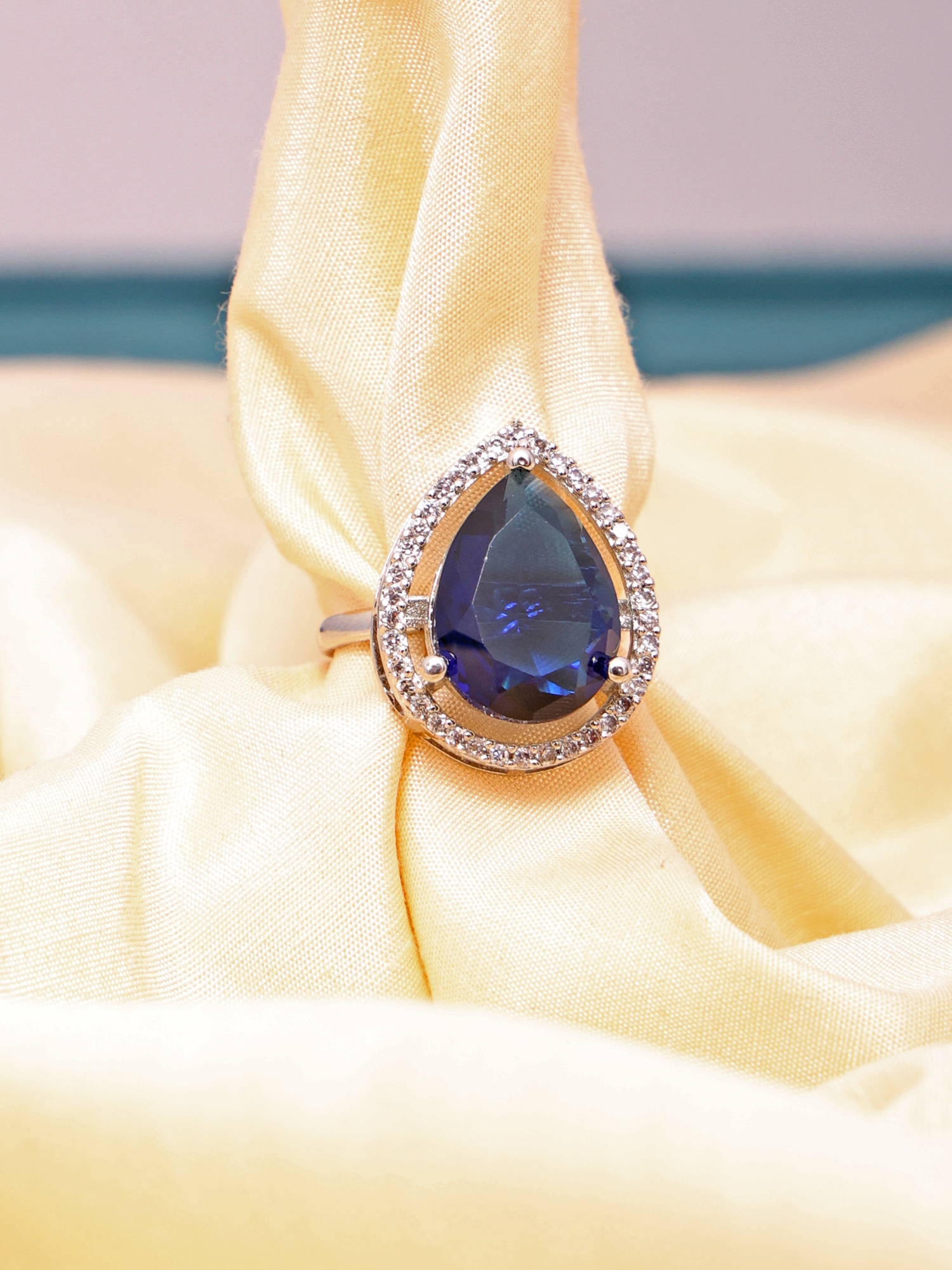 Royal Blue Teardrop AD Diamond Ring