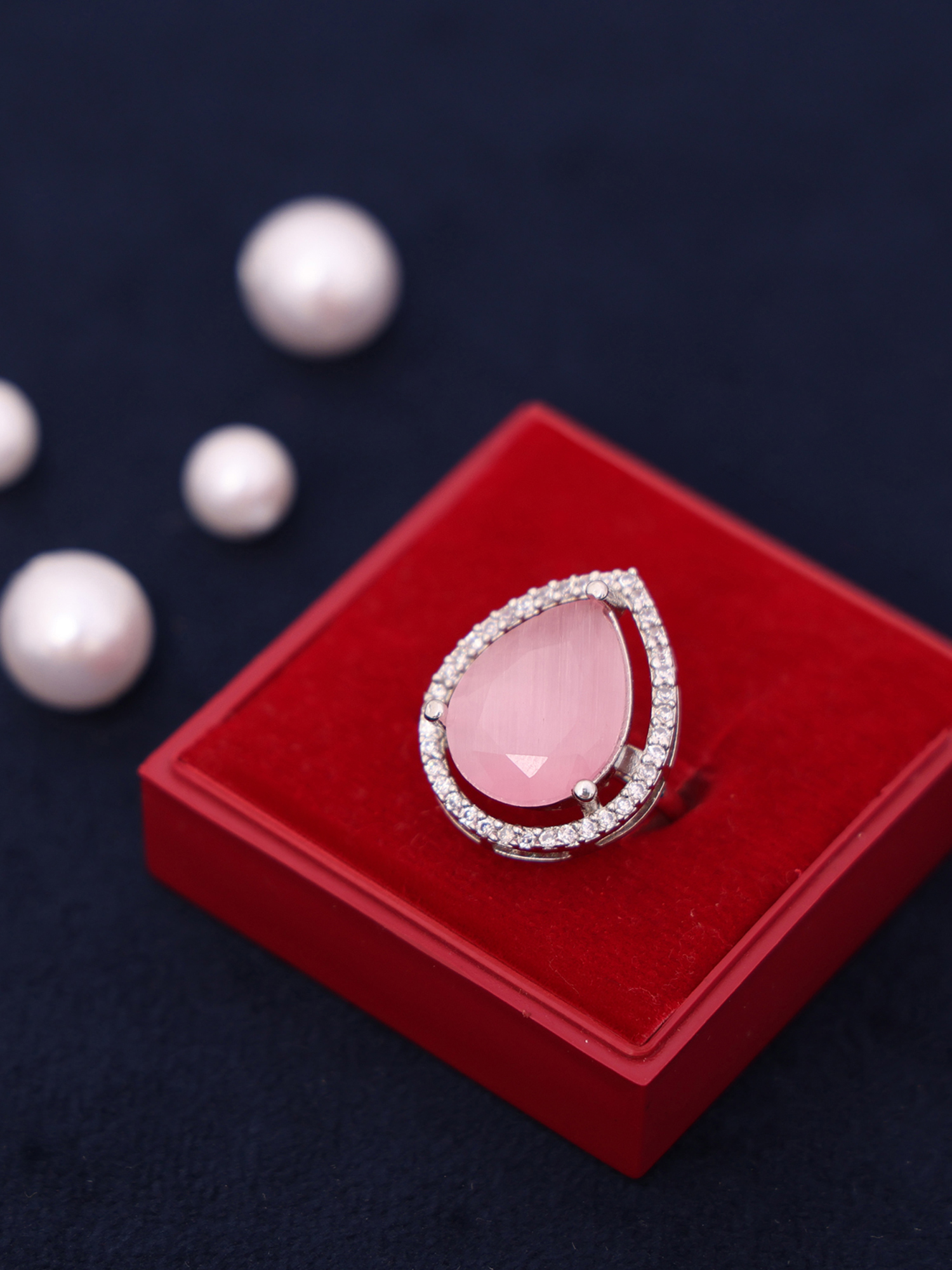 Blush Pink Teardrop AD Diamond Ring