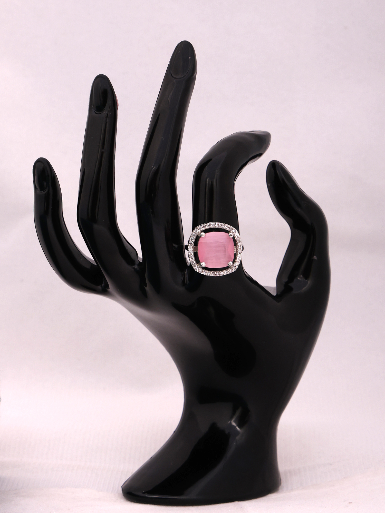 Blush Pink Cushion Cut AD Diamond Ring