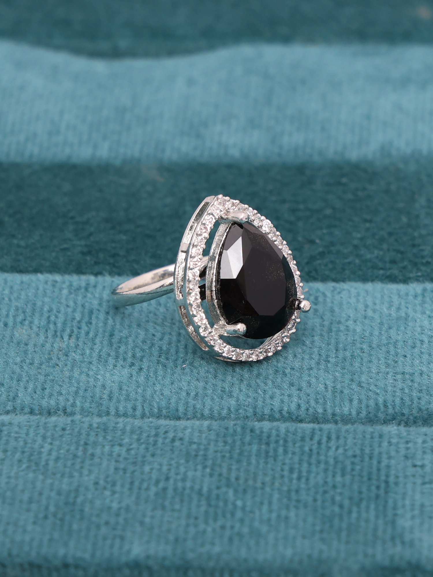 Noir Black Teardrop AD Diamond Ring