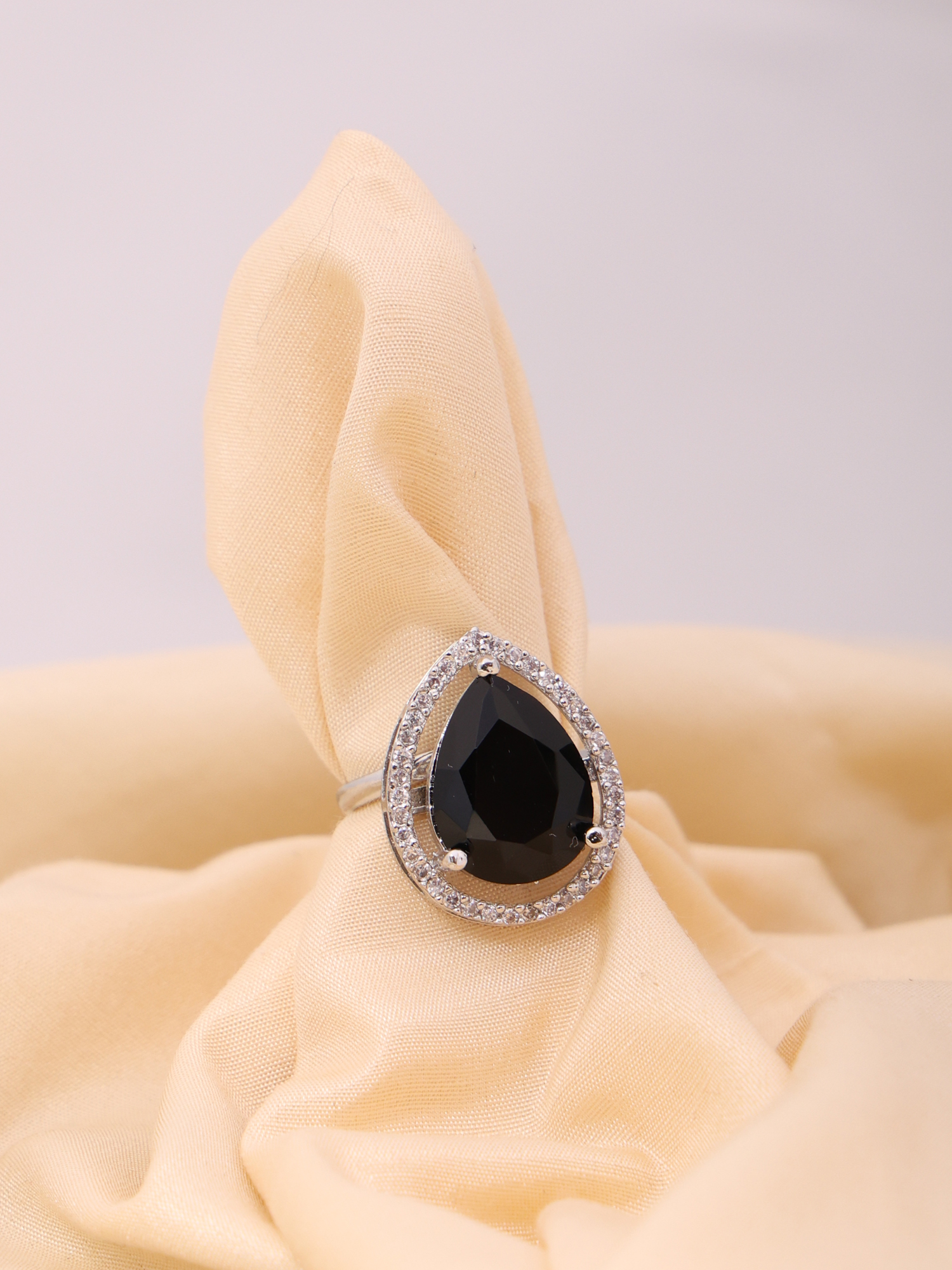 Noir Black Teardrop AD Diamond Ring