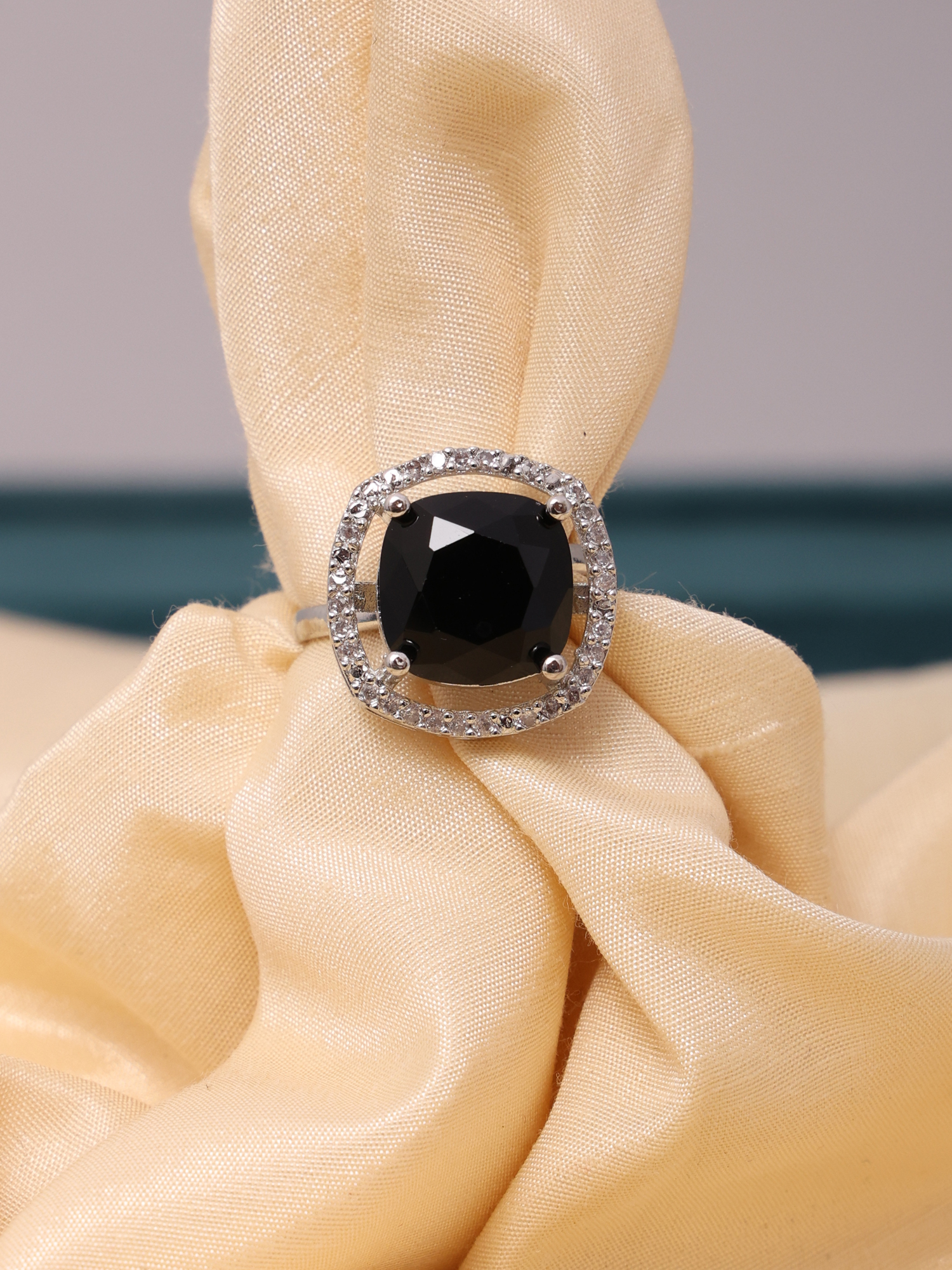 Noir Black Cushion Cut AD Diamond Ring