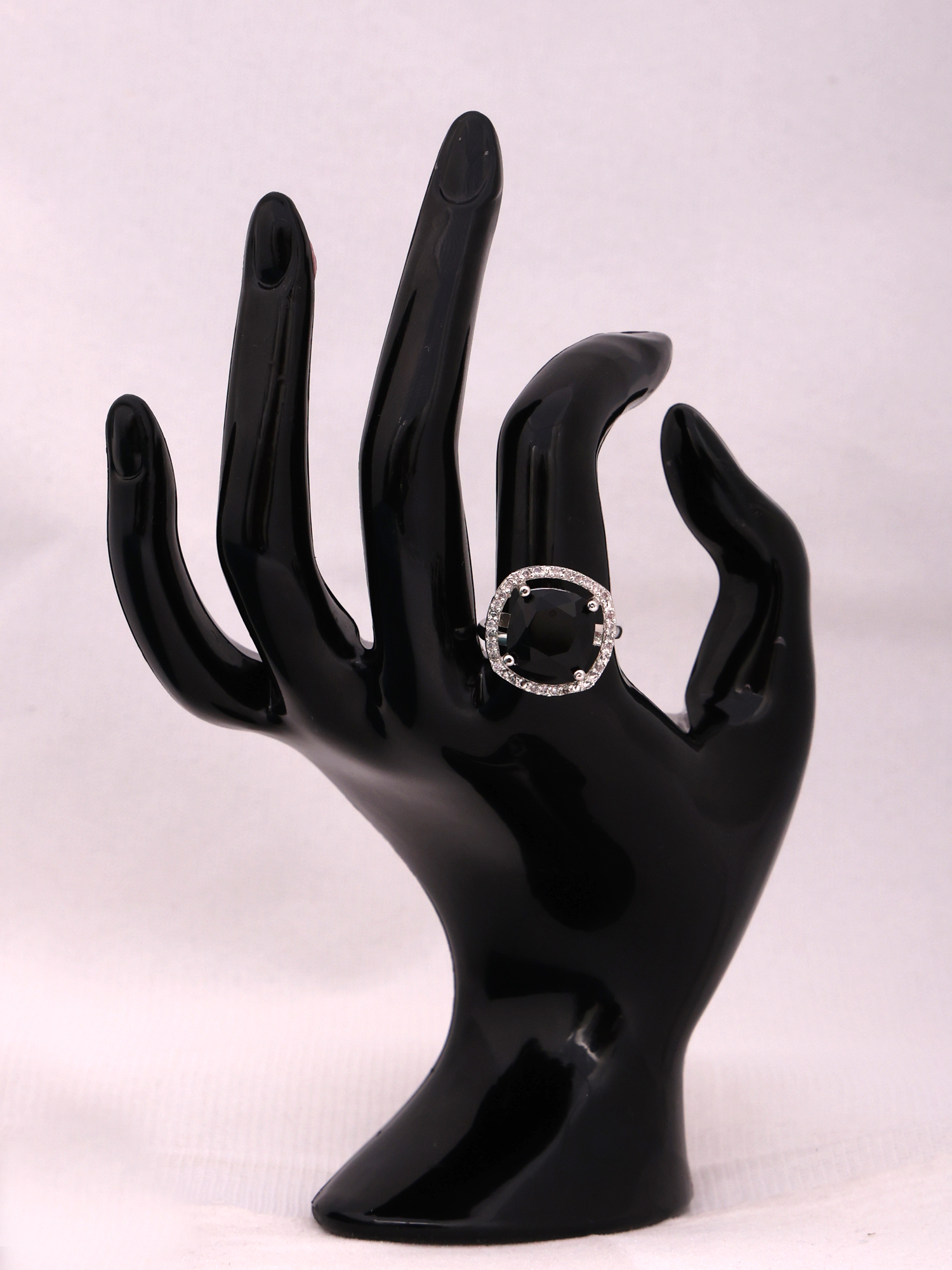 Noir Black Cushion Cut AD Diamond Ring