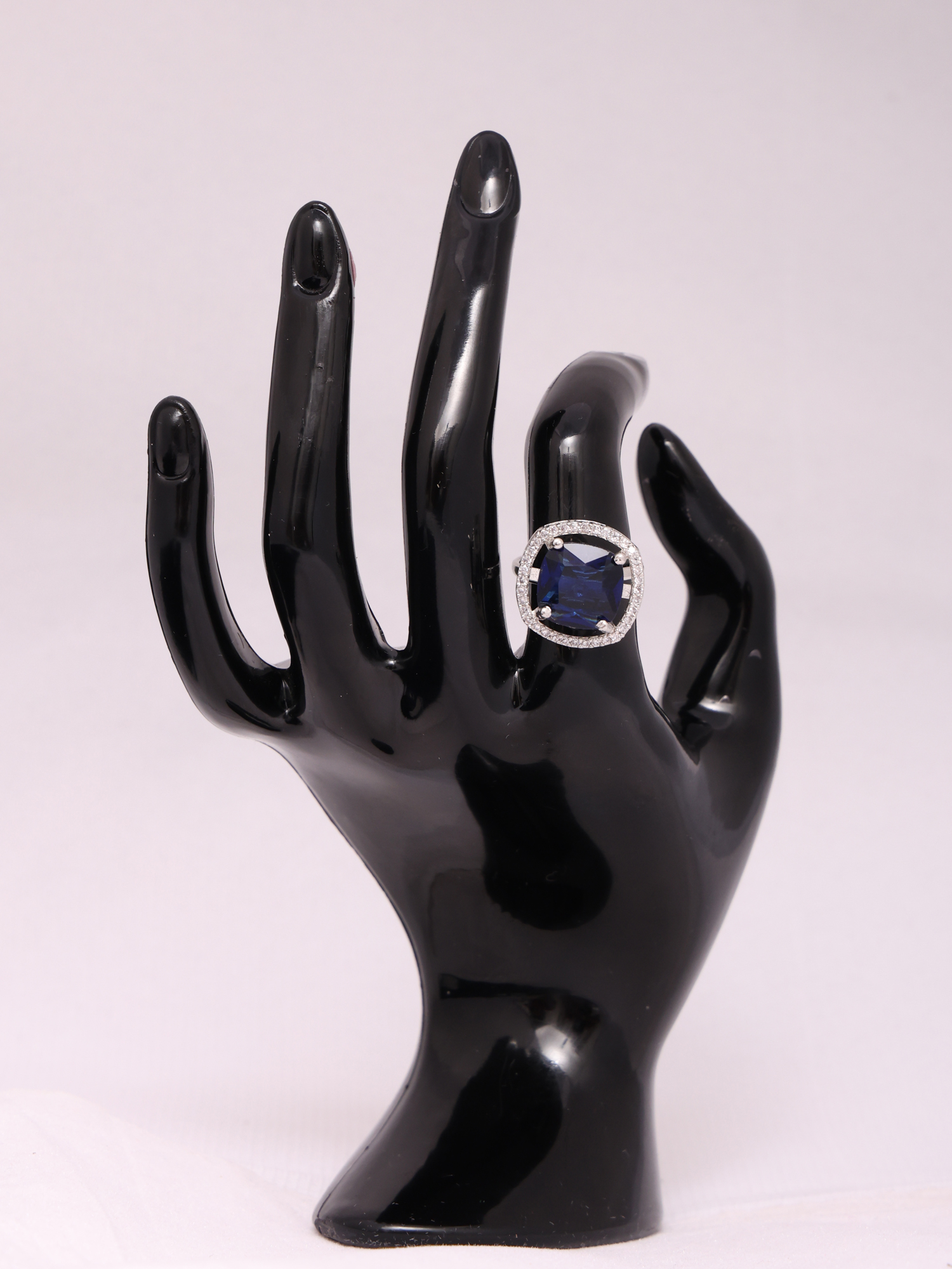 Royal Blue Cushion Cut AD Diamond Ring