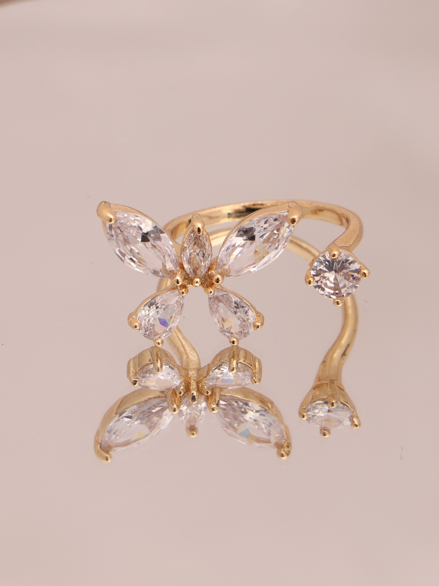 Anti-Tarnish Butterfly Crystal Open Ring