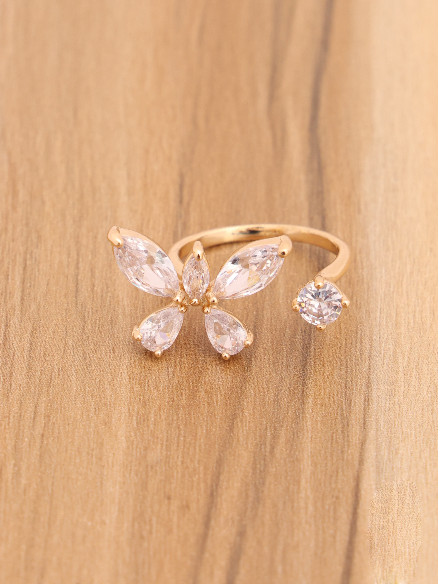Anti-Tarnish Butterfly Crystal Open Ring