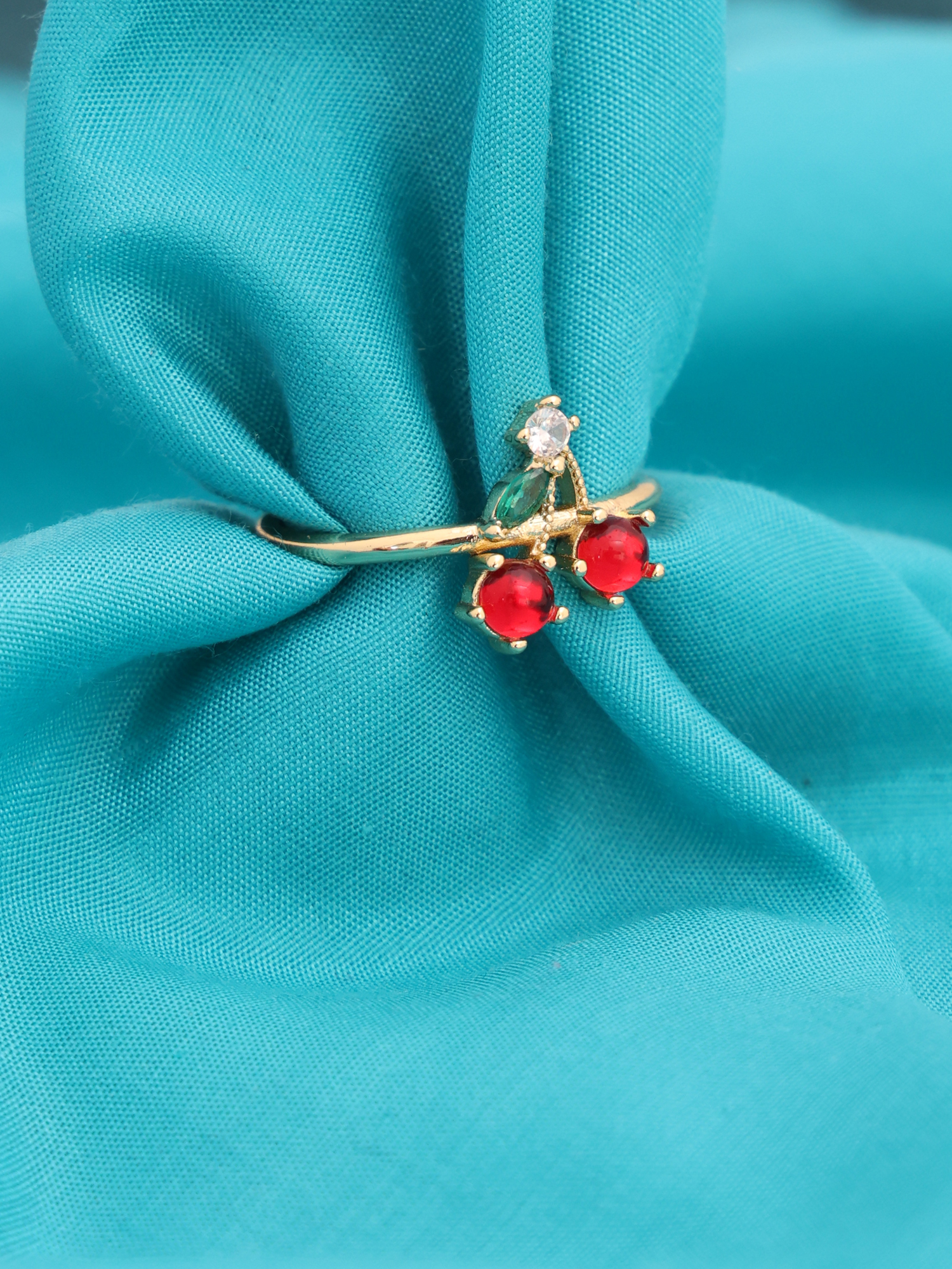 Anti-Tarnish Cherry Crystal Adjustable Ring