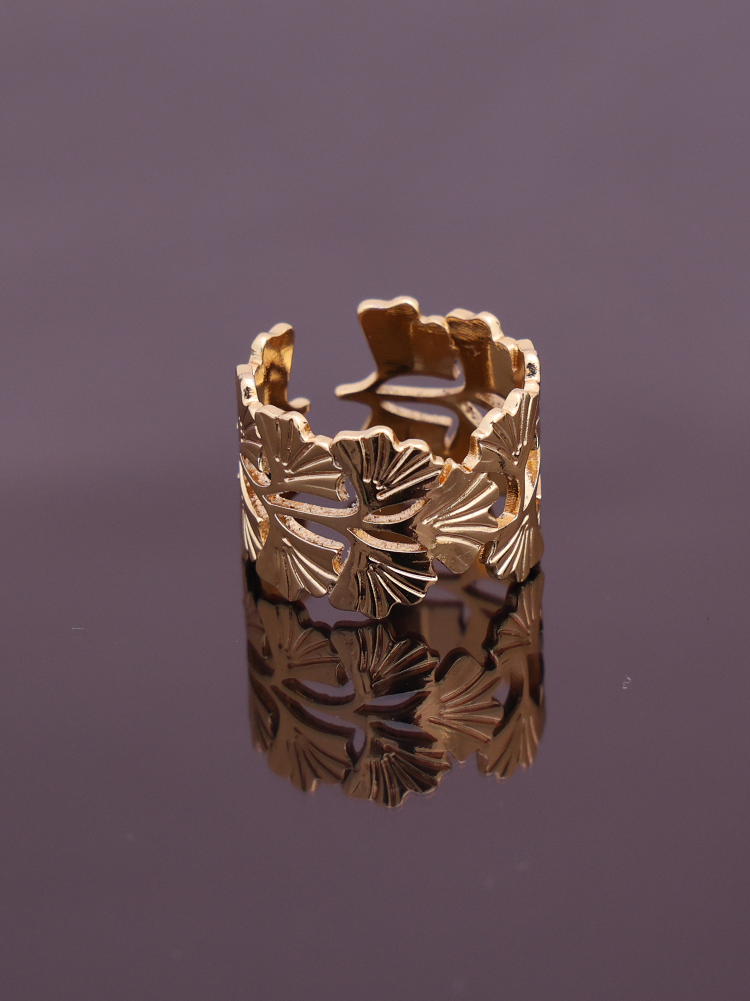 Anti-Tarnish Gold Leaf Adjustable Ring