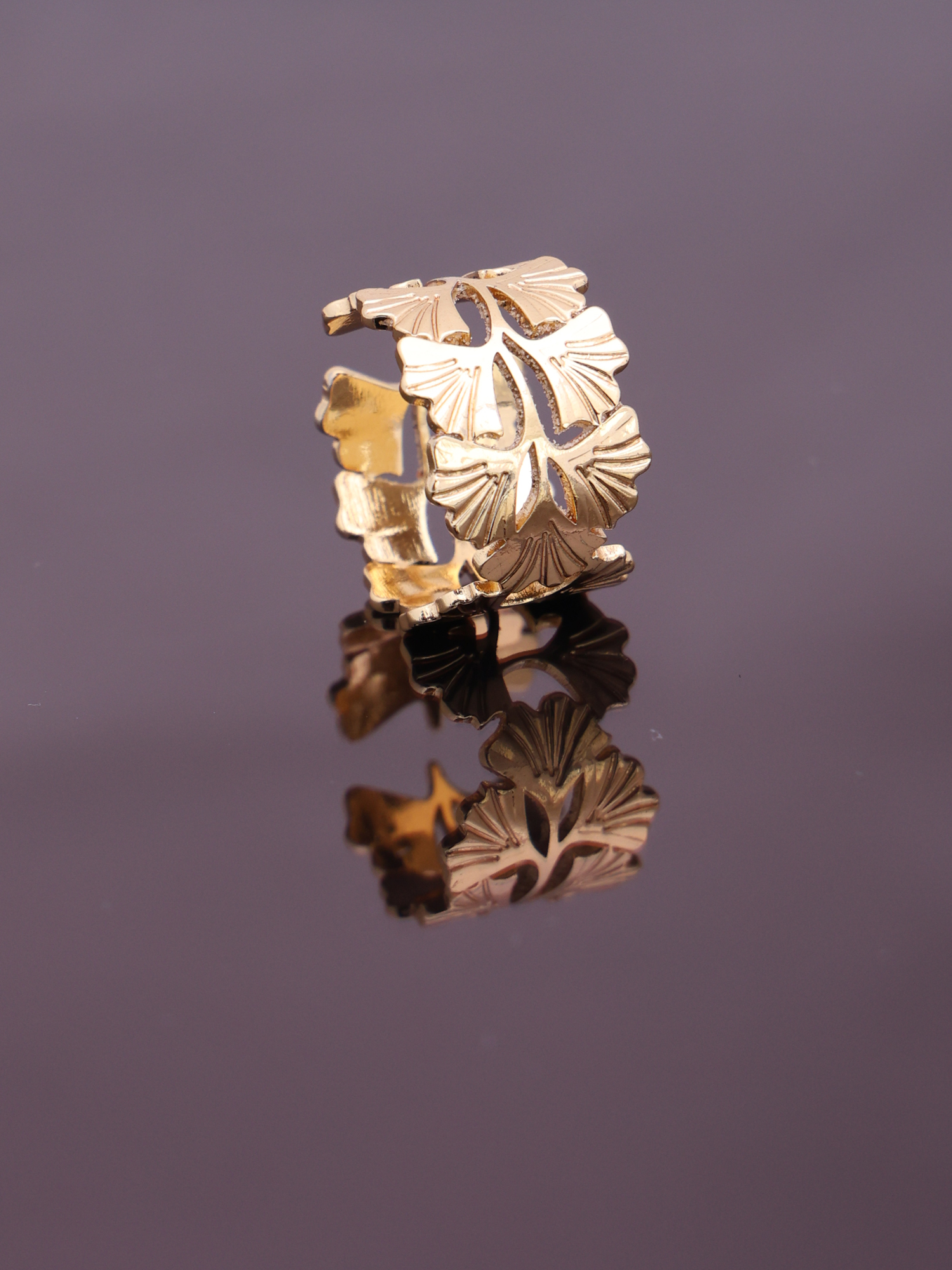 Anti-Tarnish Gold Leaf Adjustable Ring