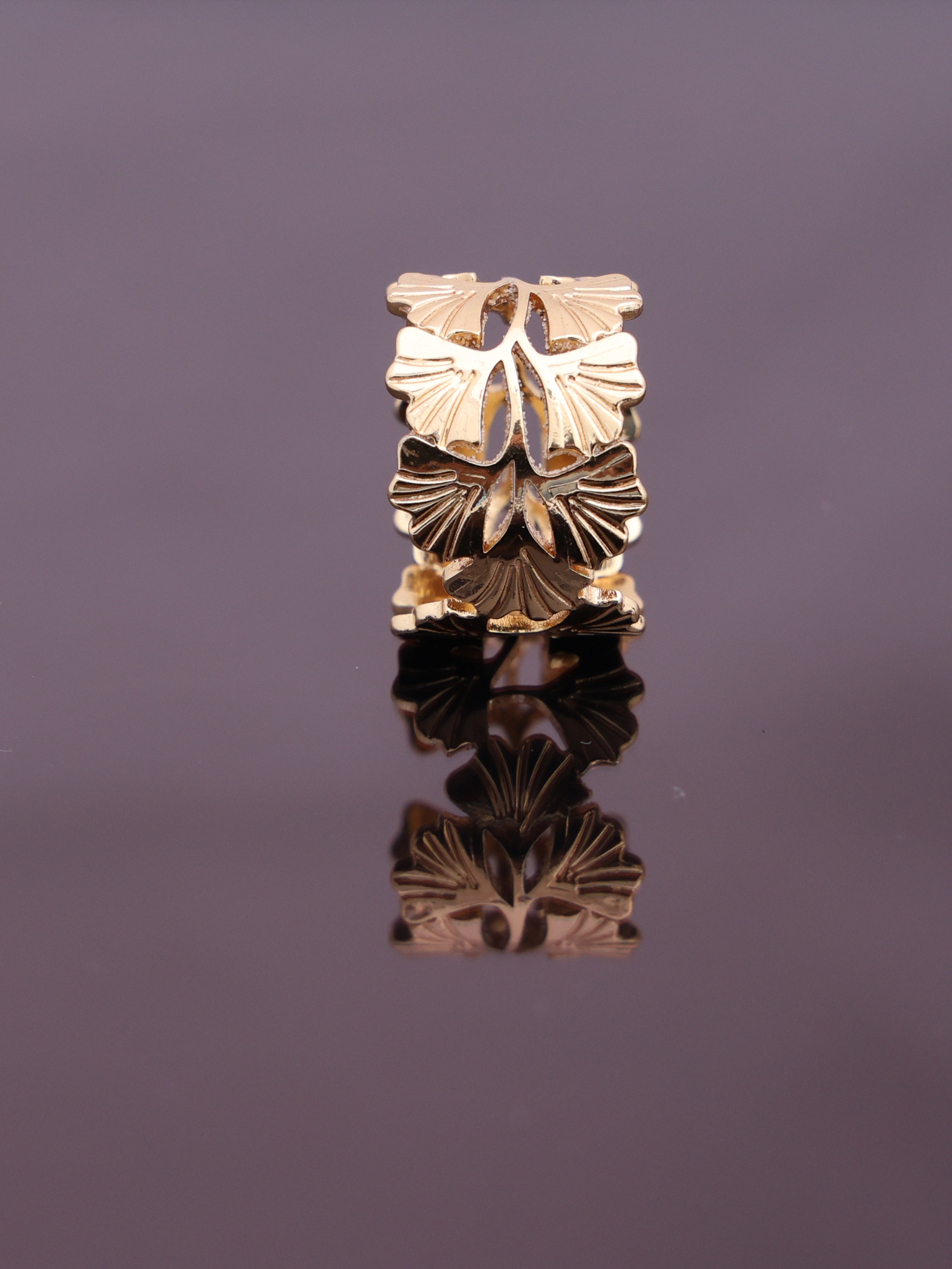 Anti-Tarnish Gold Leaf Adjustable Ring