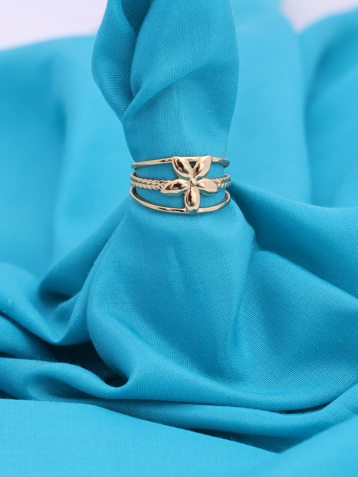 Anti-Tarnish Floral Layered Adjustable Ring