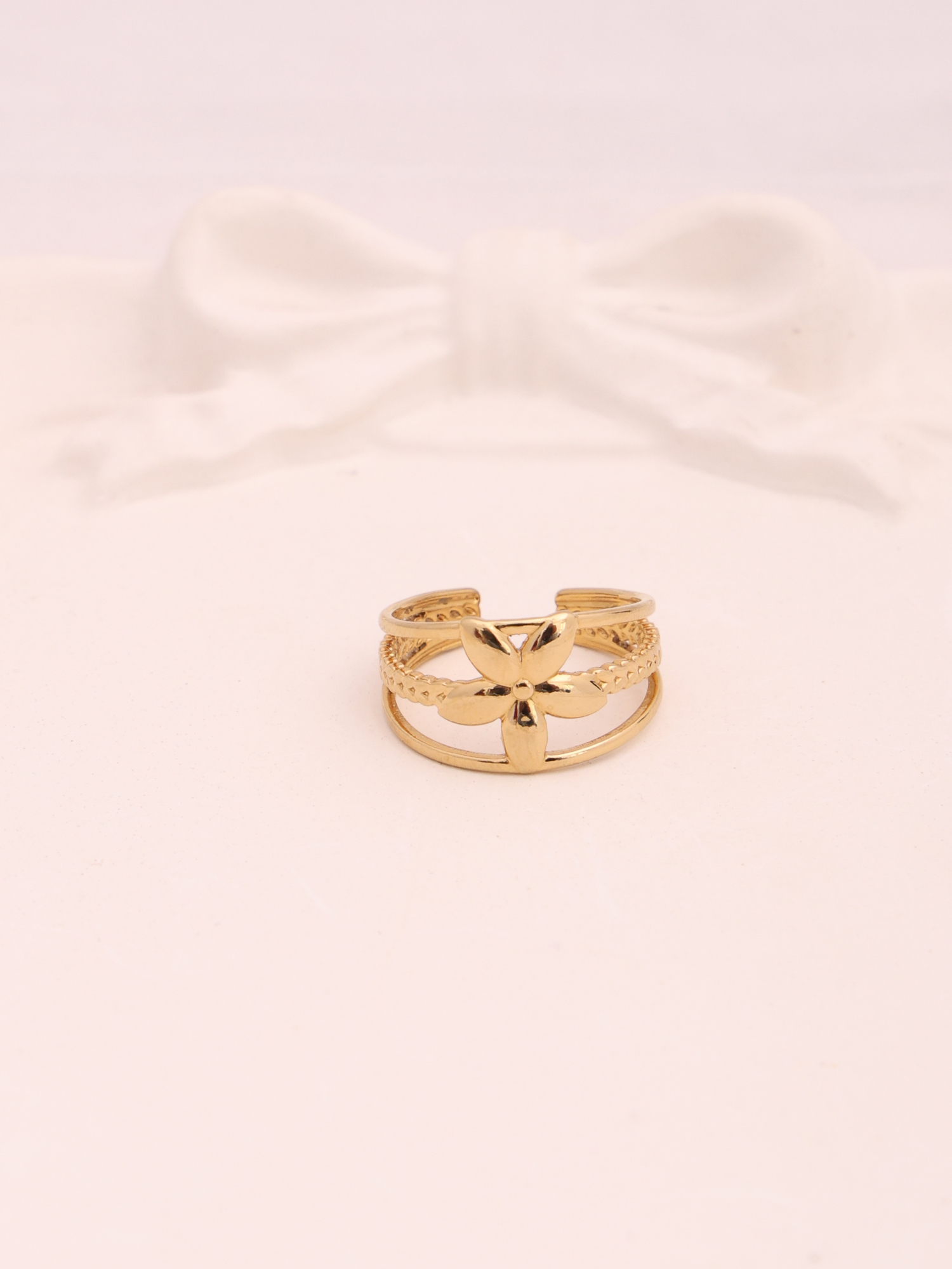 Anti-Tarnish Floral Layered Adjustable Ring