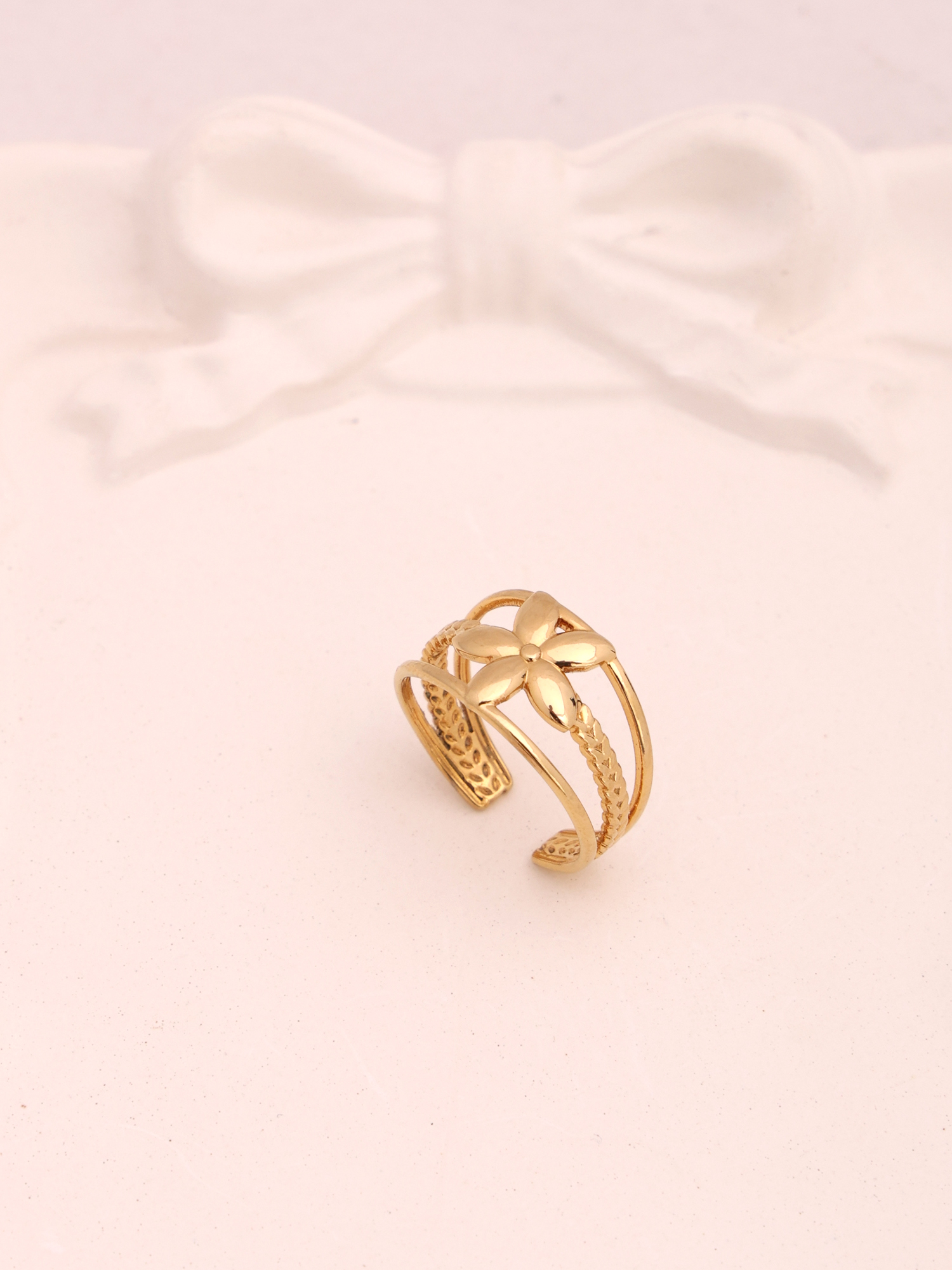Anti-Tarnish Floral Layered Adjustable Ring