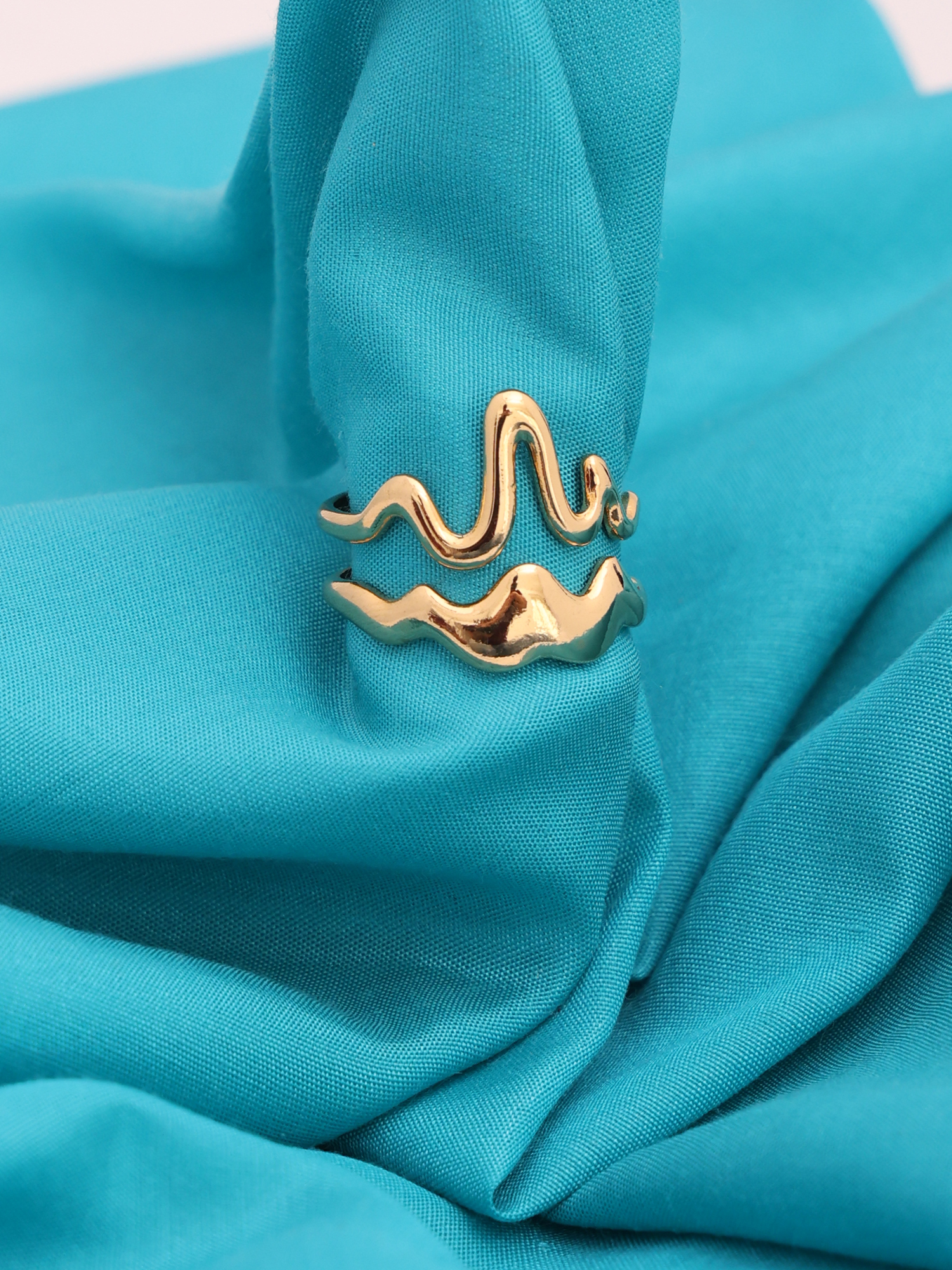 Anti-Tarnish Gold Wave Adjustable Ring