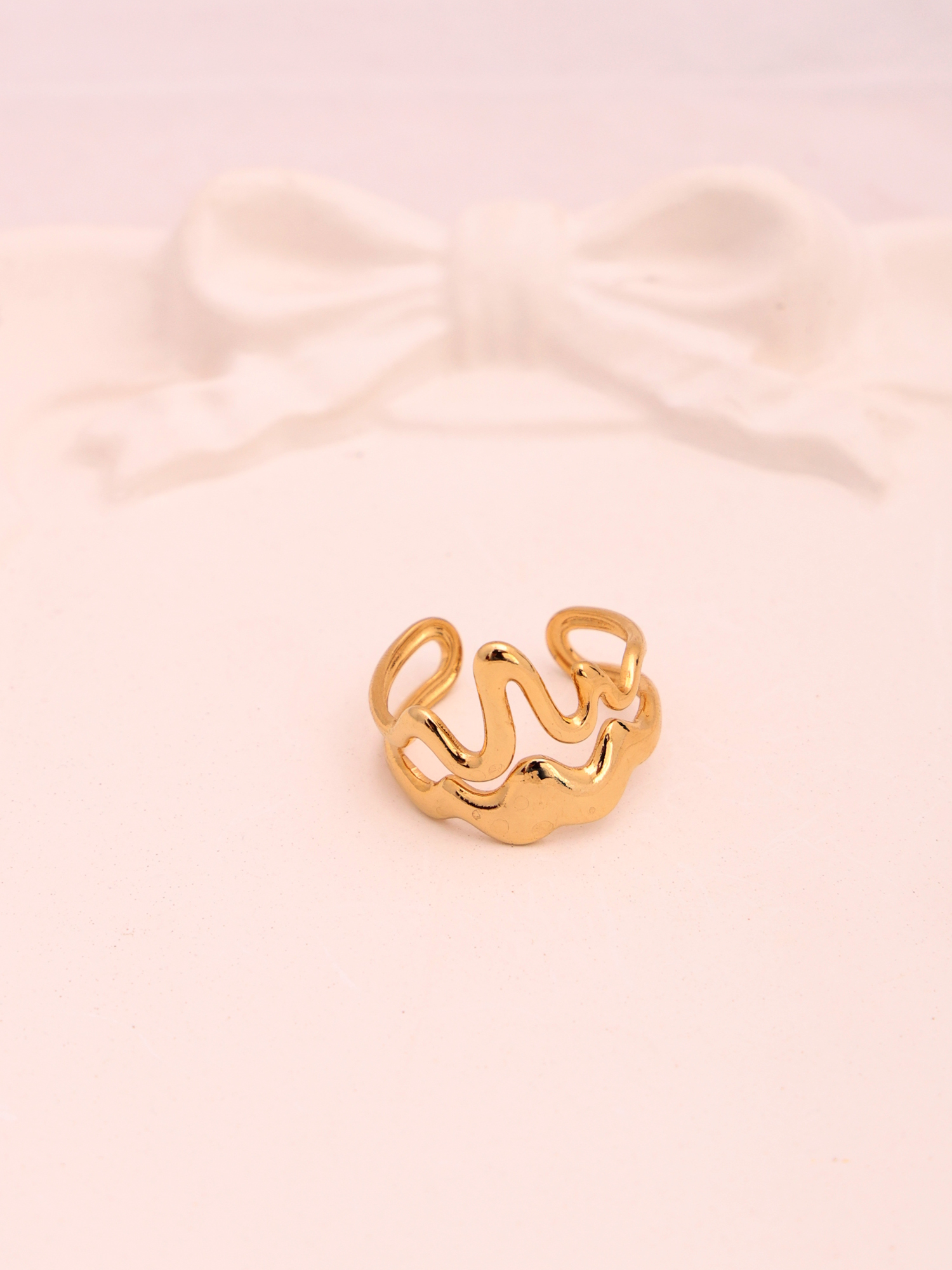 Anti-Tarnish Gold Wave Adjustable Ring