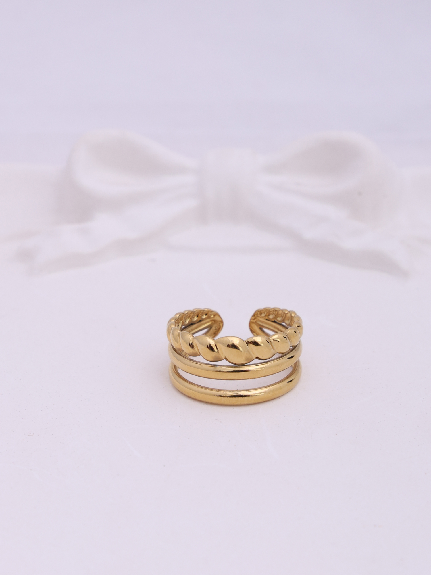 Anti-Tarnish Triple Layer Stack Adjustable Ring