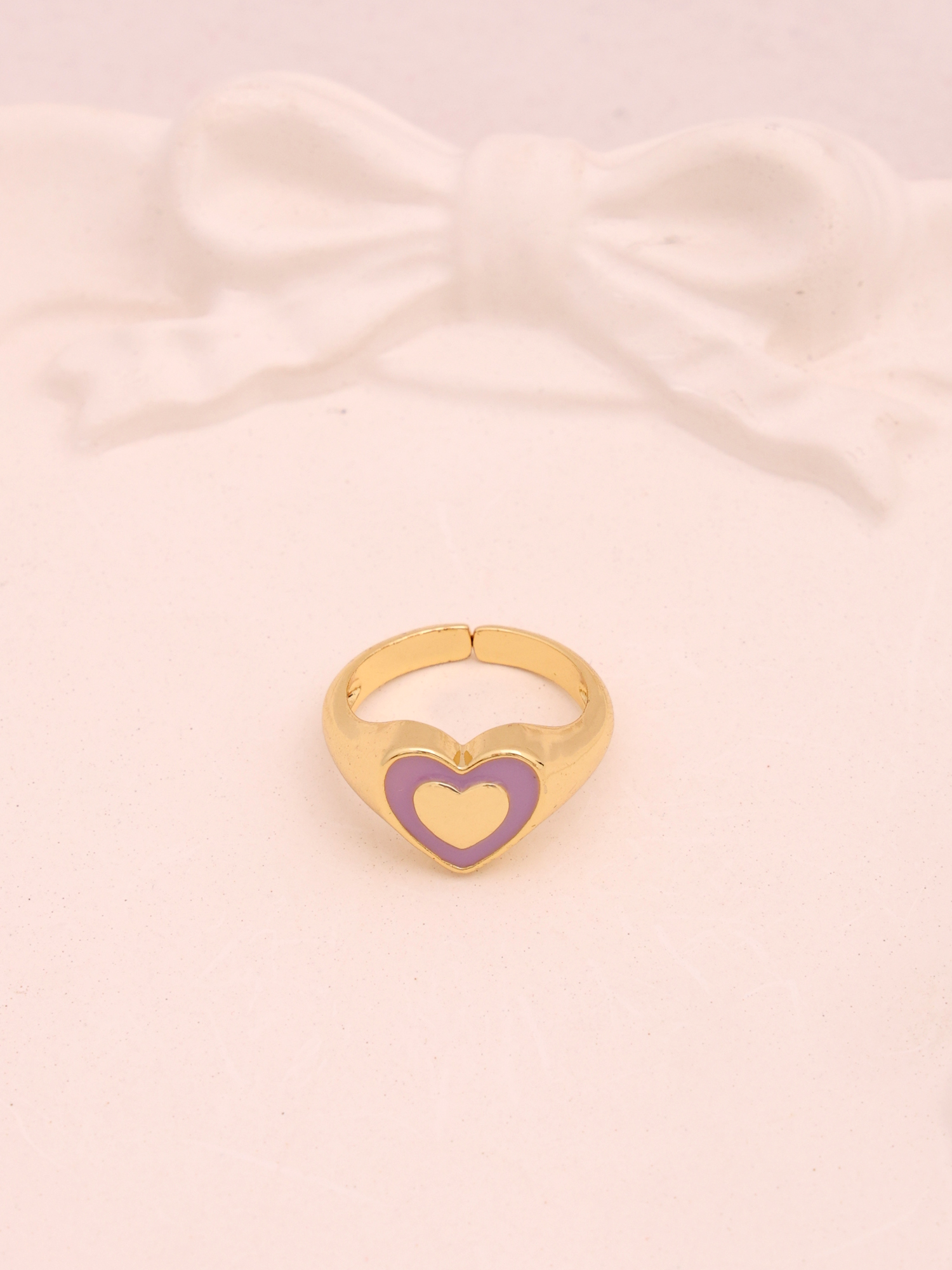 Anti-Tarnish Pastel Heart Adjustable Ring