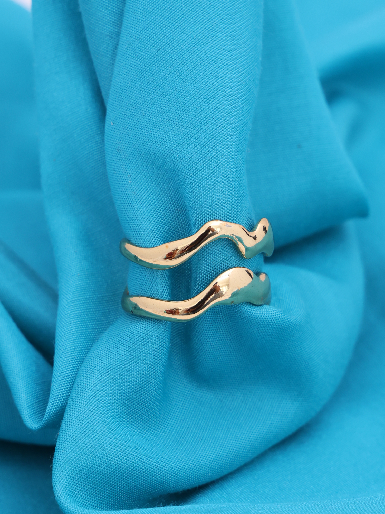 Anti-Tarnish Abstract Wave Adjustable Ring