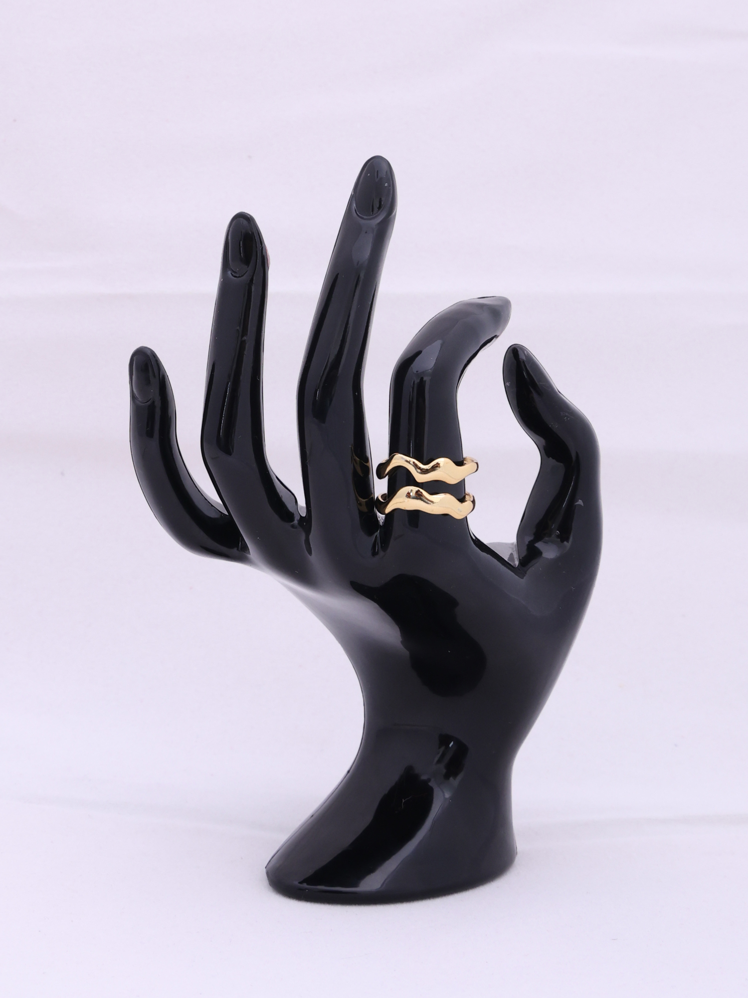 Anti-Tarnish Abstract Wave Adjustable Ring