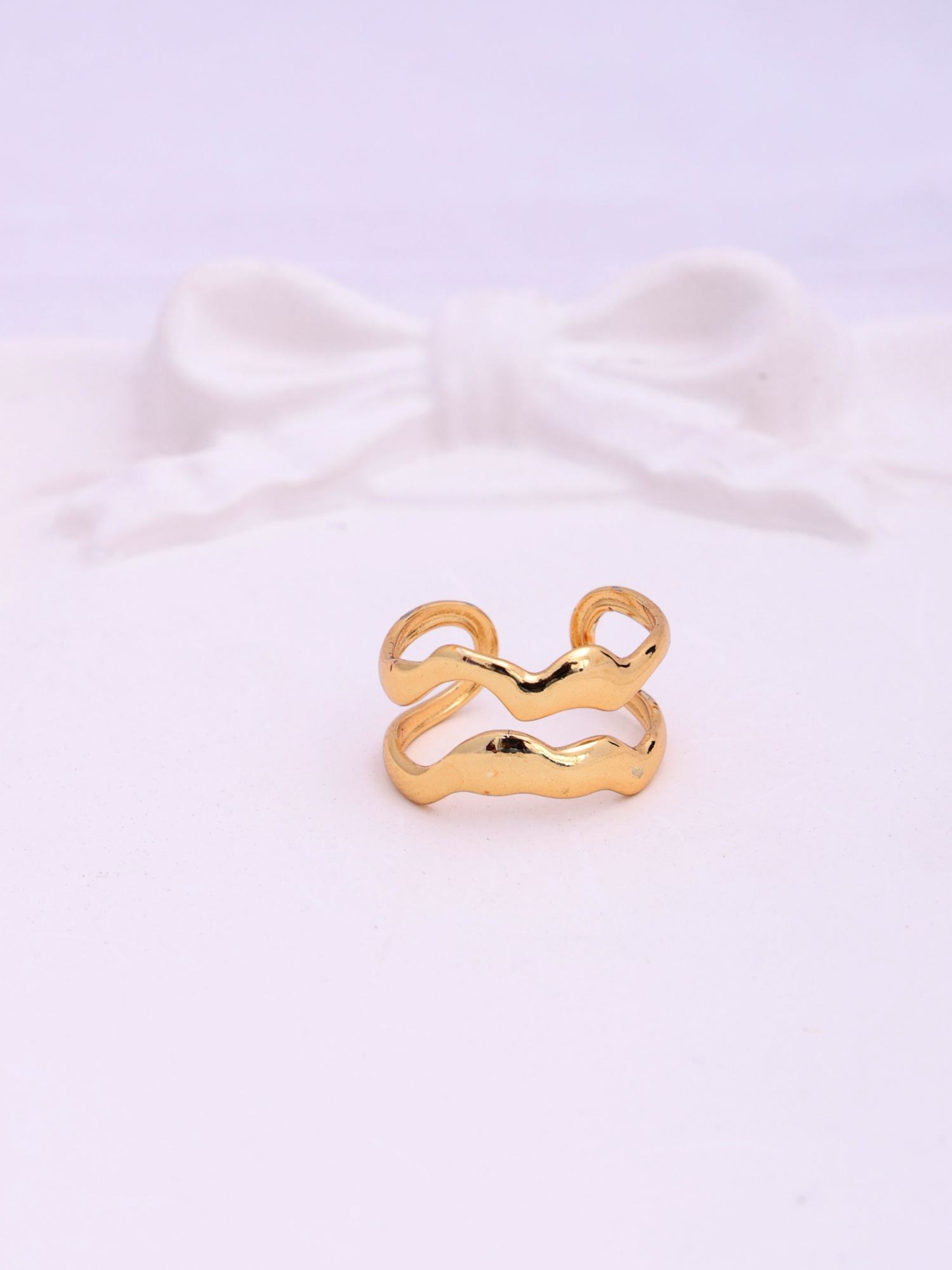 Anti-Tarnish Abstract Wave Adjustable Ring