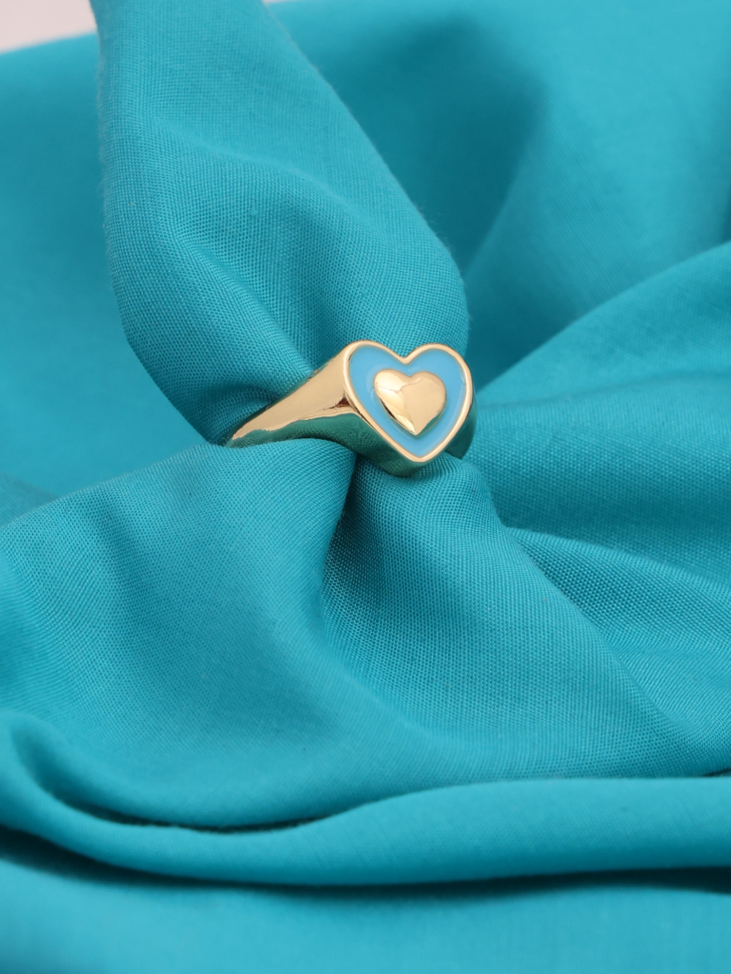 Anti-Tarnish Blue Enamel Heart Adjustable Ring