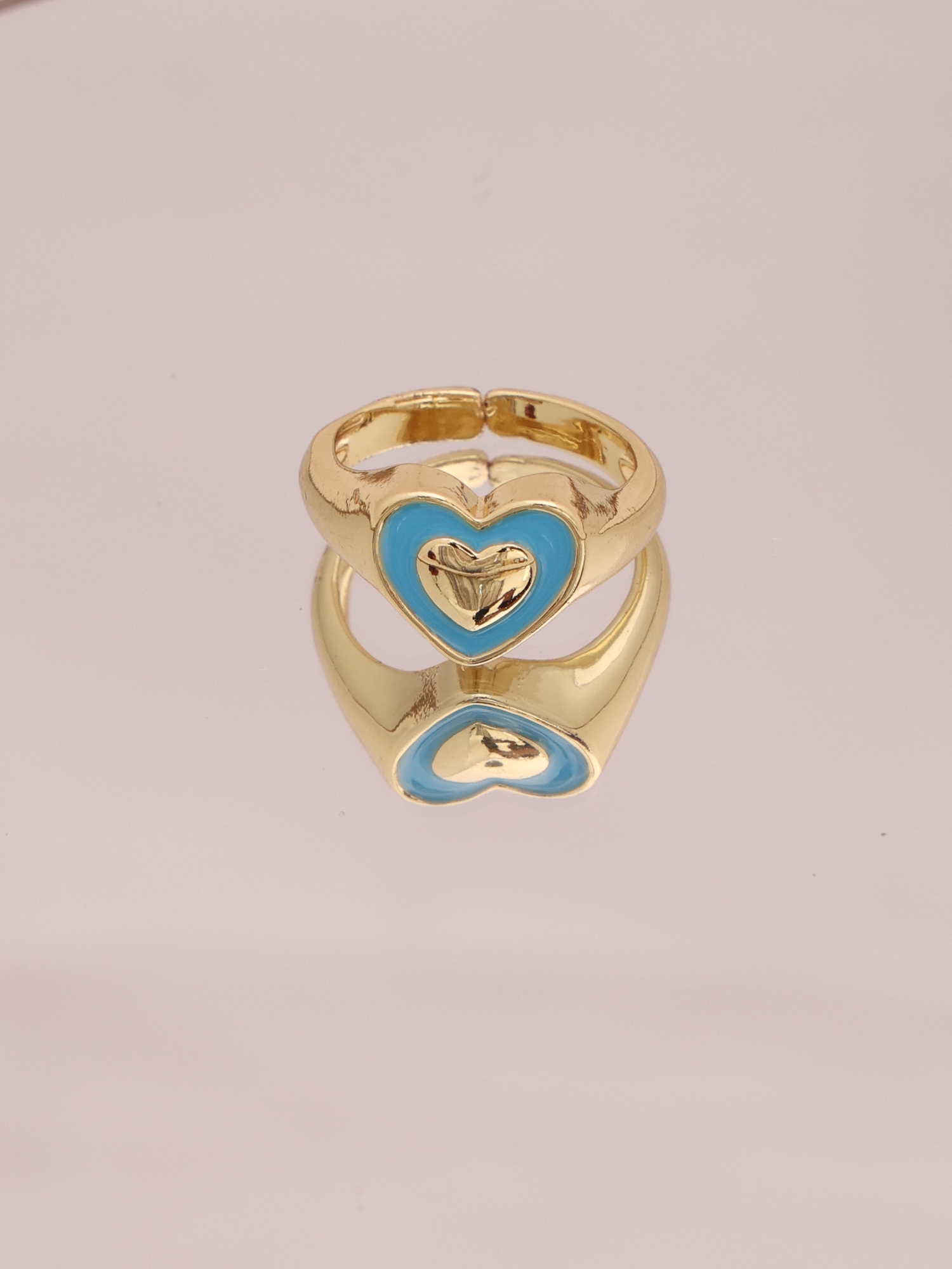 Anti-Tarnish Blue Enamel Heart Adjustable Ring