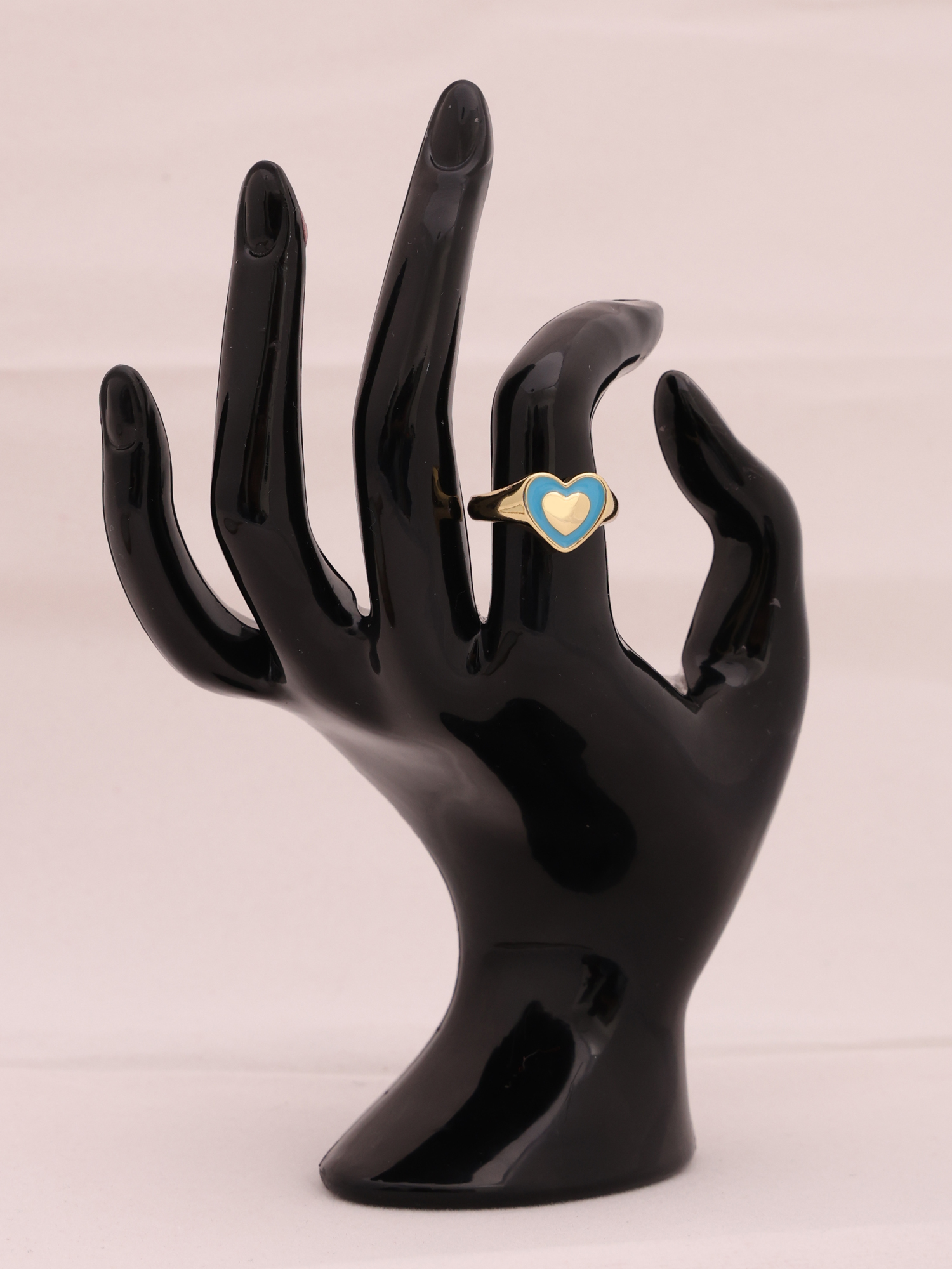 Anti-Tarnish Blue Enamel Heart Adjustable Ring