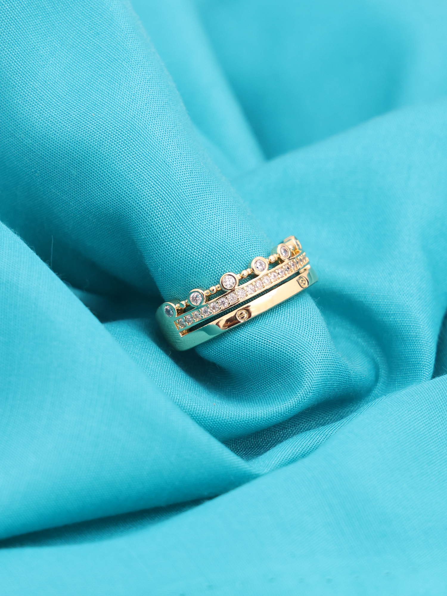 Anti-Tarnish Crystal Crown Stack Adjustable Ring