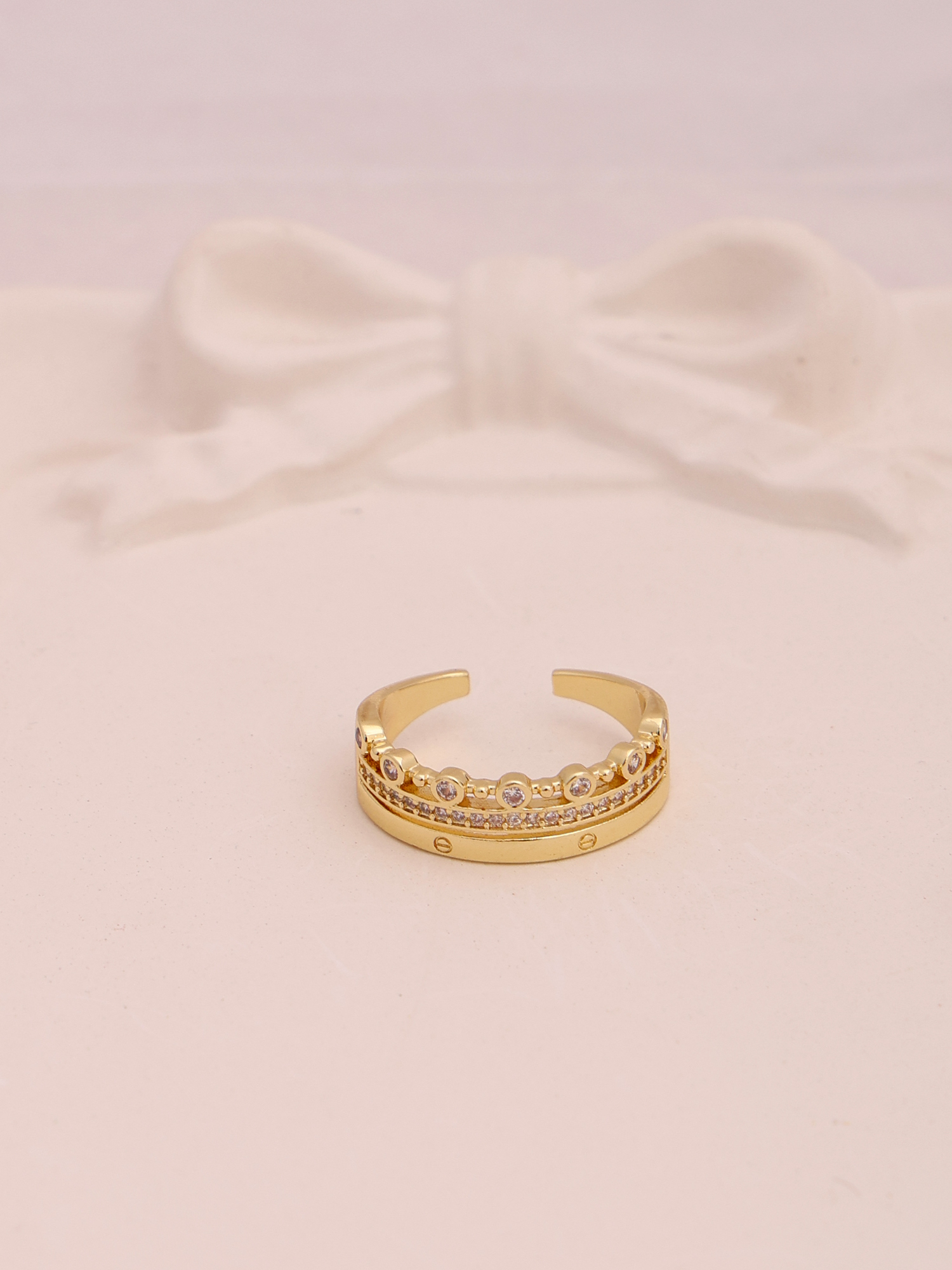 Anti-Tarnish Crystal Crown Stack Adjustable Ring
