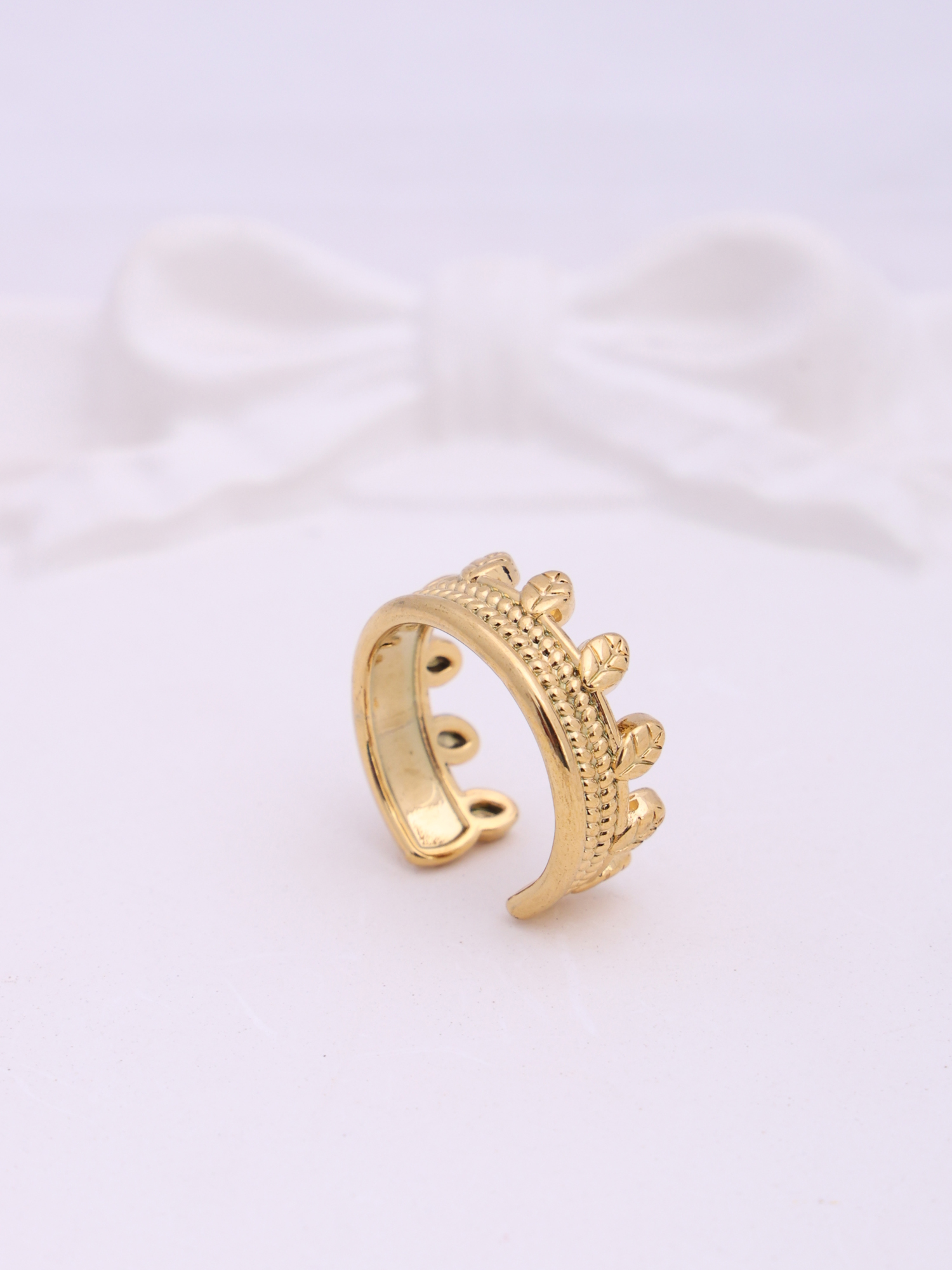 Anti-Tarnish Leaf Stack Adjustable Ring