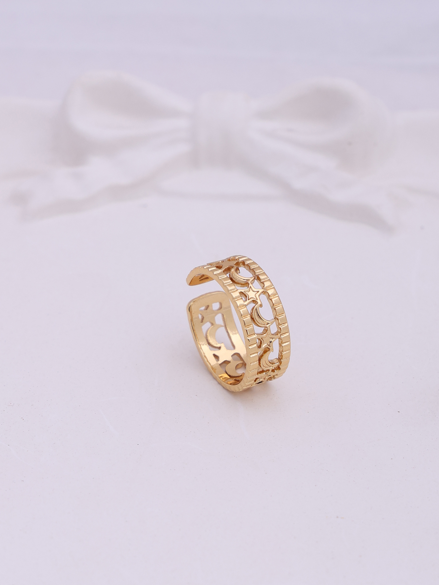 Anti-Tarnish Celestial Moon & Star Band Ring