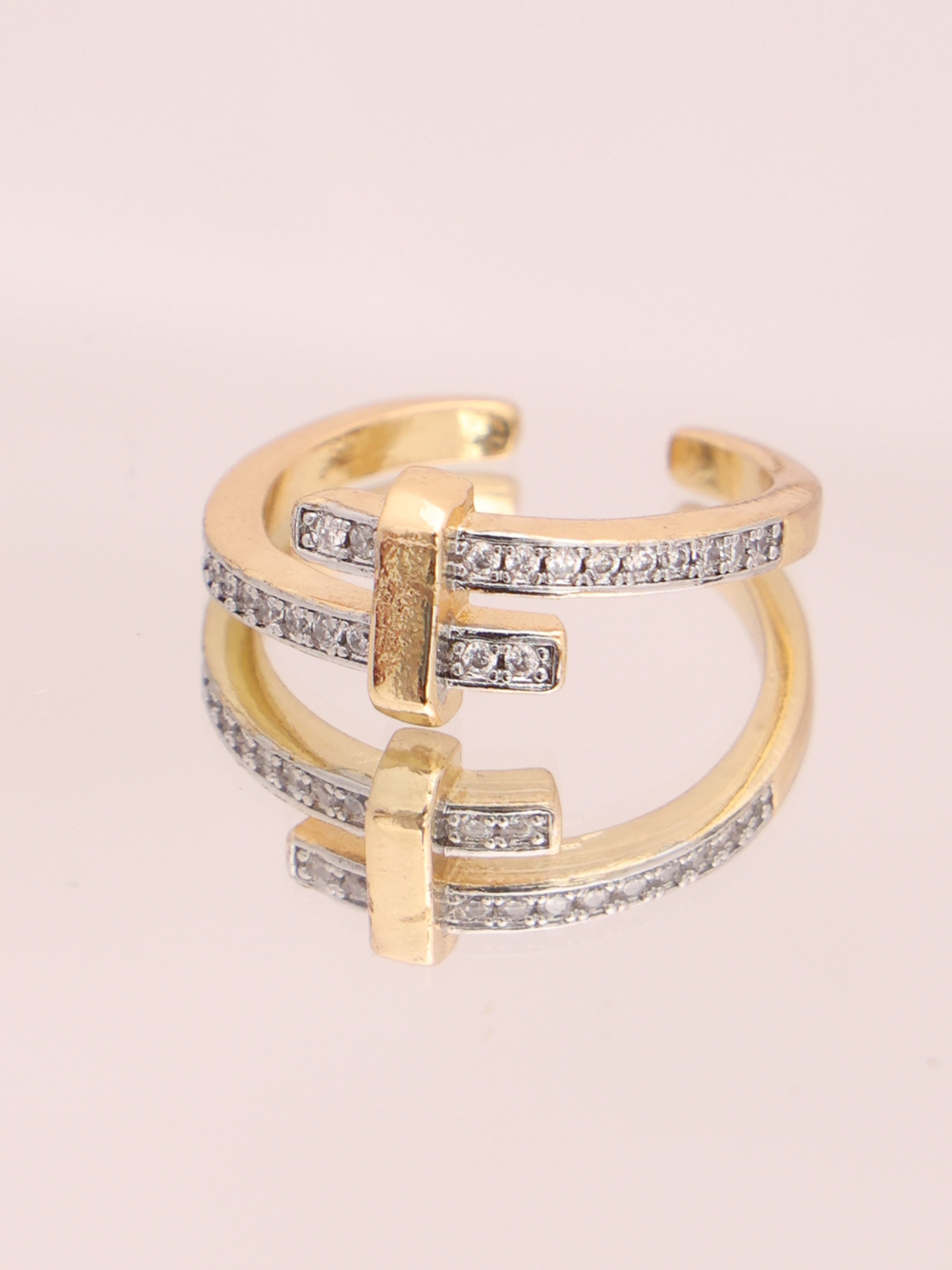 Anti-Tarnish Dual Bar Crystal Crossover Ring