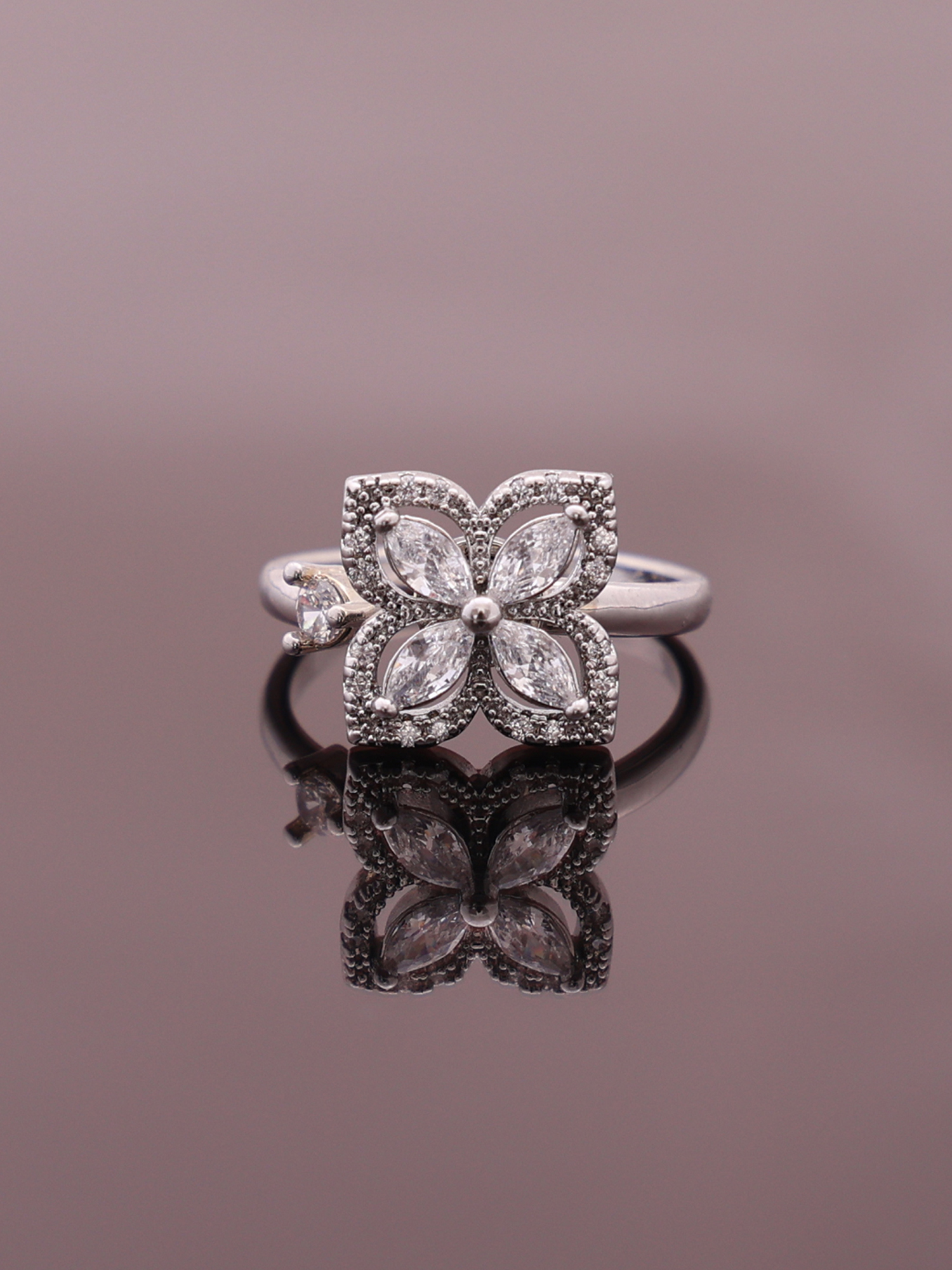 Anti-Tarnish Rotating Floral Crystal Spinner Ring