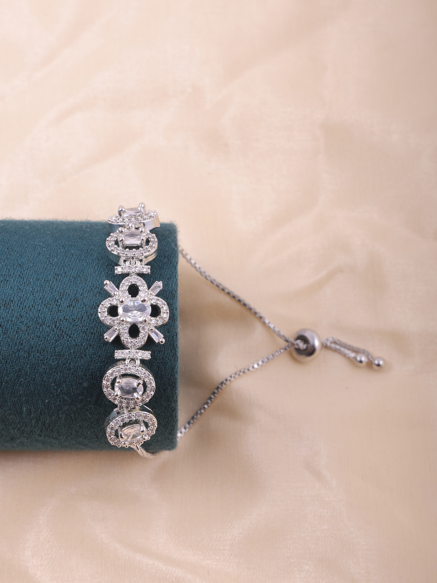 Elegant Floral Oval AD Diamond Bracelet for Women