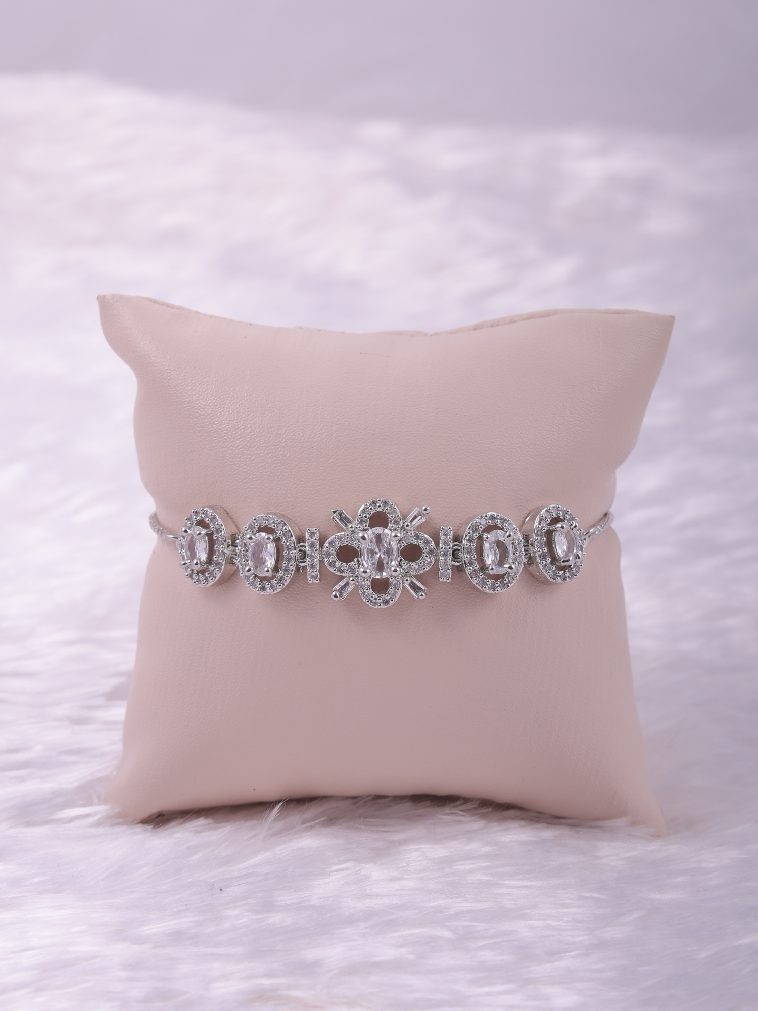Elegant Floral Oval AD Diamond Bracelet for Women