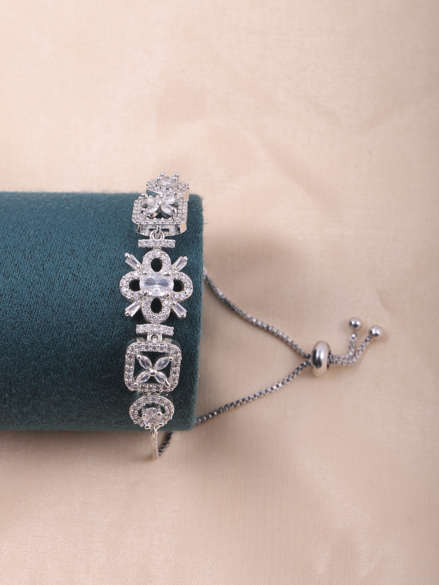Elegant Square Floral AD Diamond Bracelet