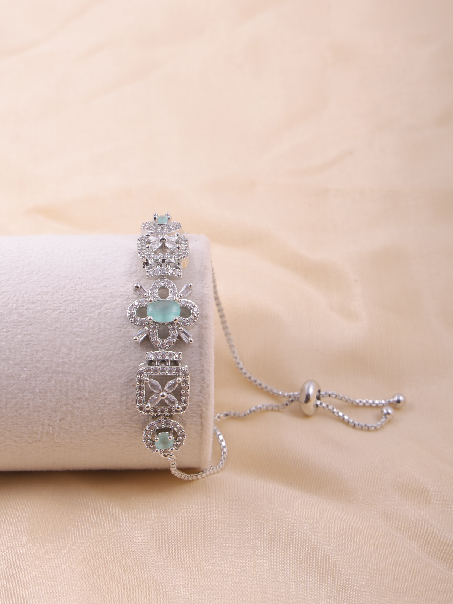 Elegant Mint Green Floral AD Diamond Bracelet